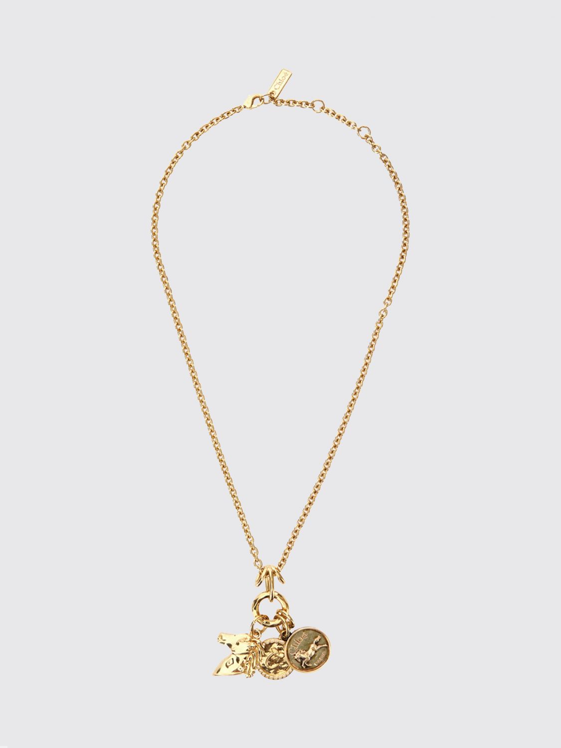 Chloé Gold-Tone Brass Choker Necklace with Sliding Pendant and Engraved Logo · OS