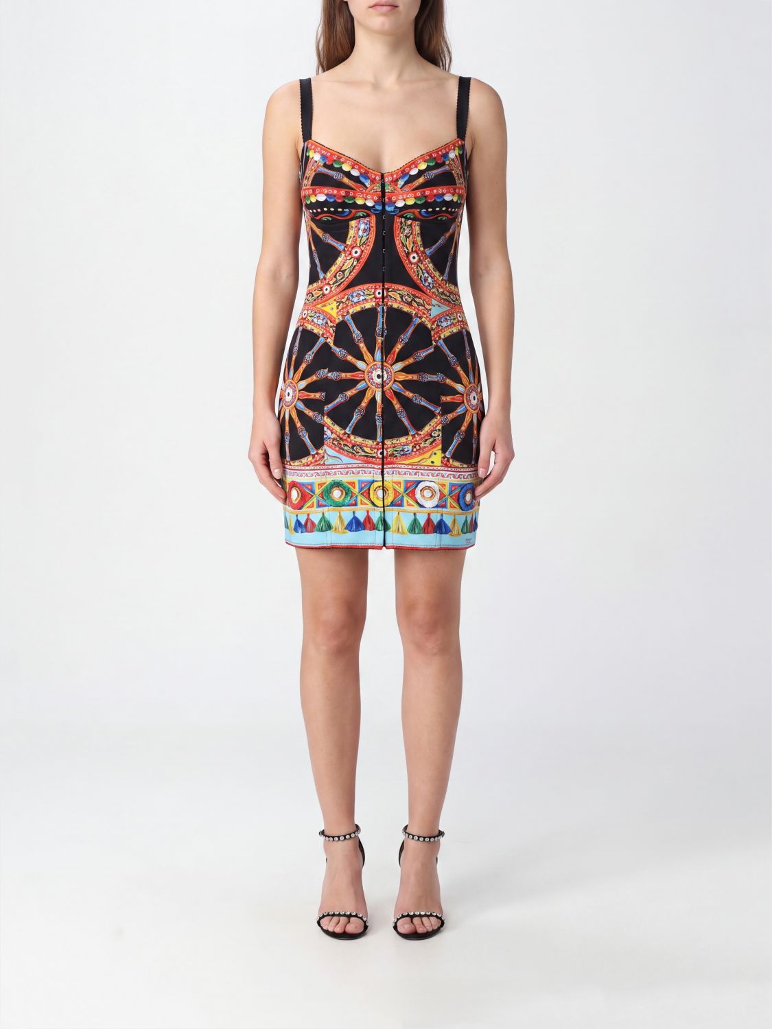 Dolce & Gabbana Carretto Siciliano Print Silk Bustier Mini Dress · 44