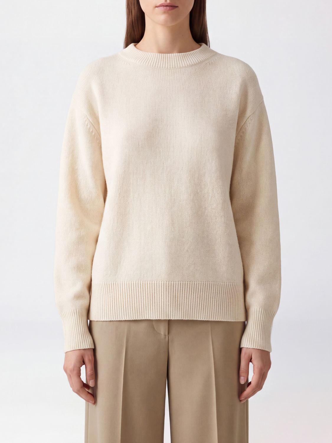 Semicouture Ribbed Trim Crewneck Jumper in Wool and Cashmere Blend