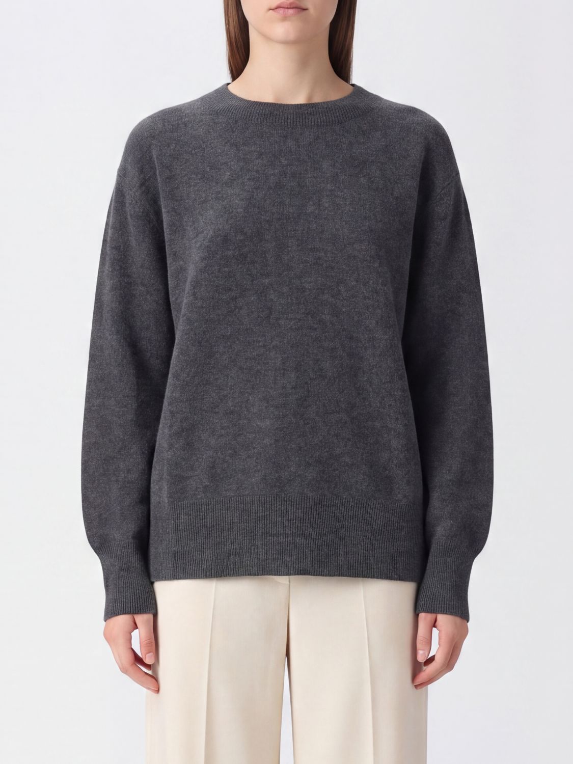 Semicouture Ribbed Trim Crewneck Jumper in Wool and Cashmere Blend