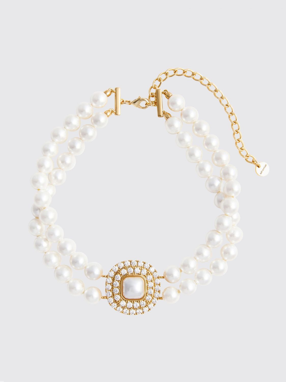 SELF-PORTRAIT Brass Choker Necklace with Faux Pearls and Set Crystals