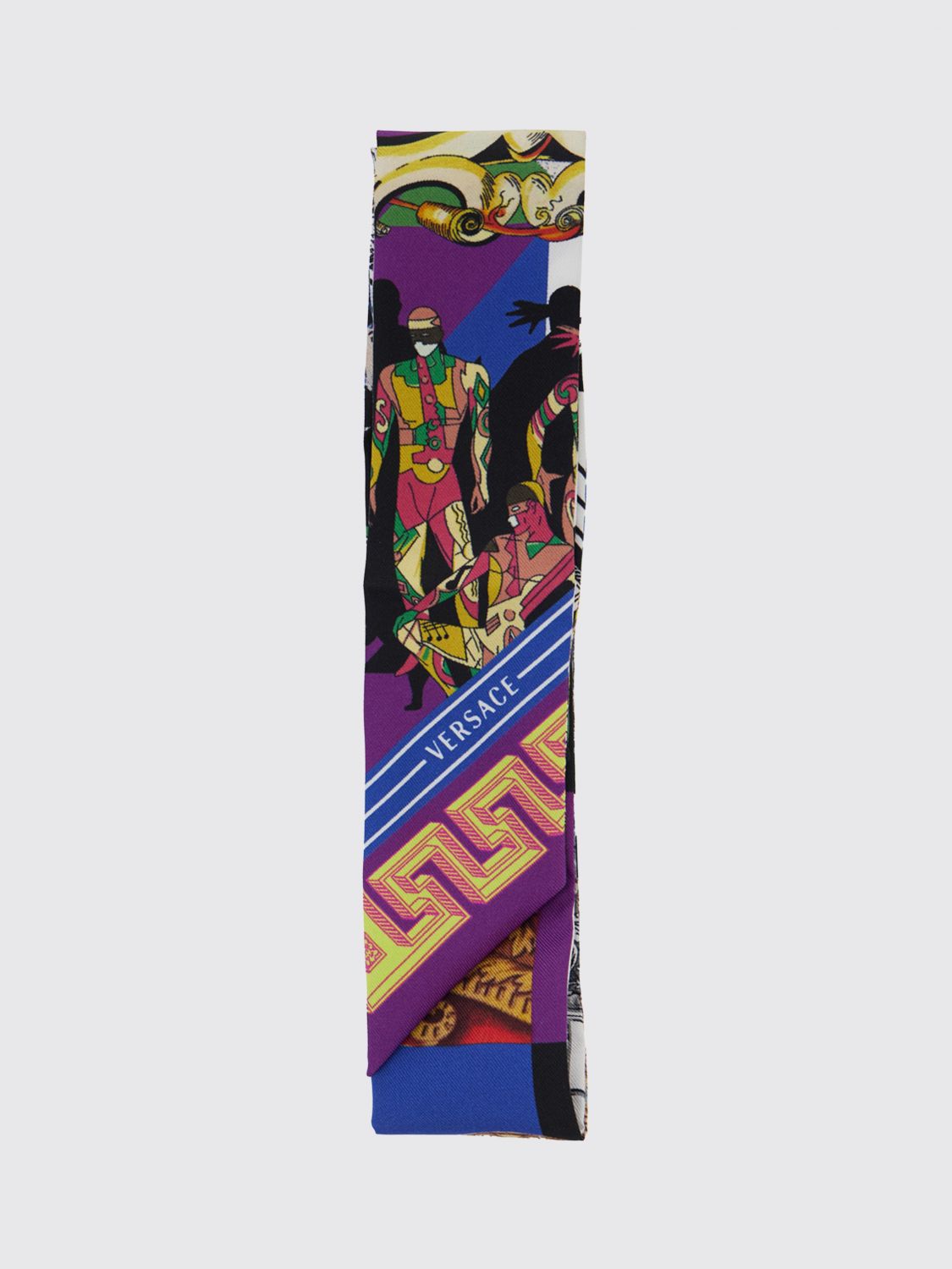 Versace Pure Silk Bandeau with Greca Graphic Print and Contrast Lettering Logo · OS
