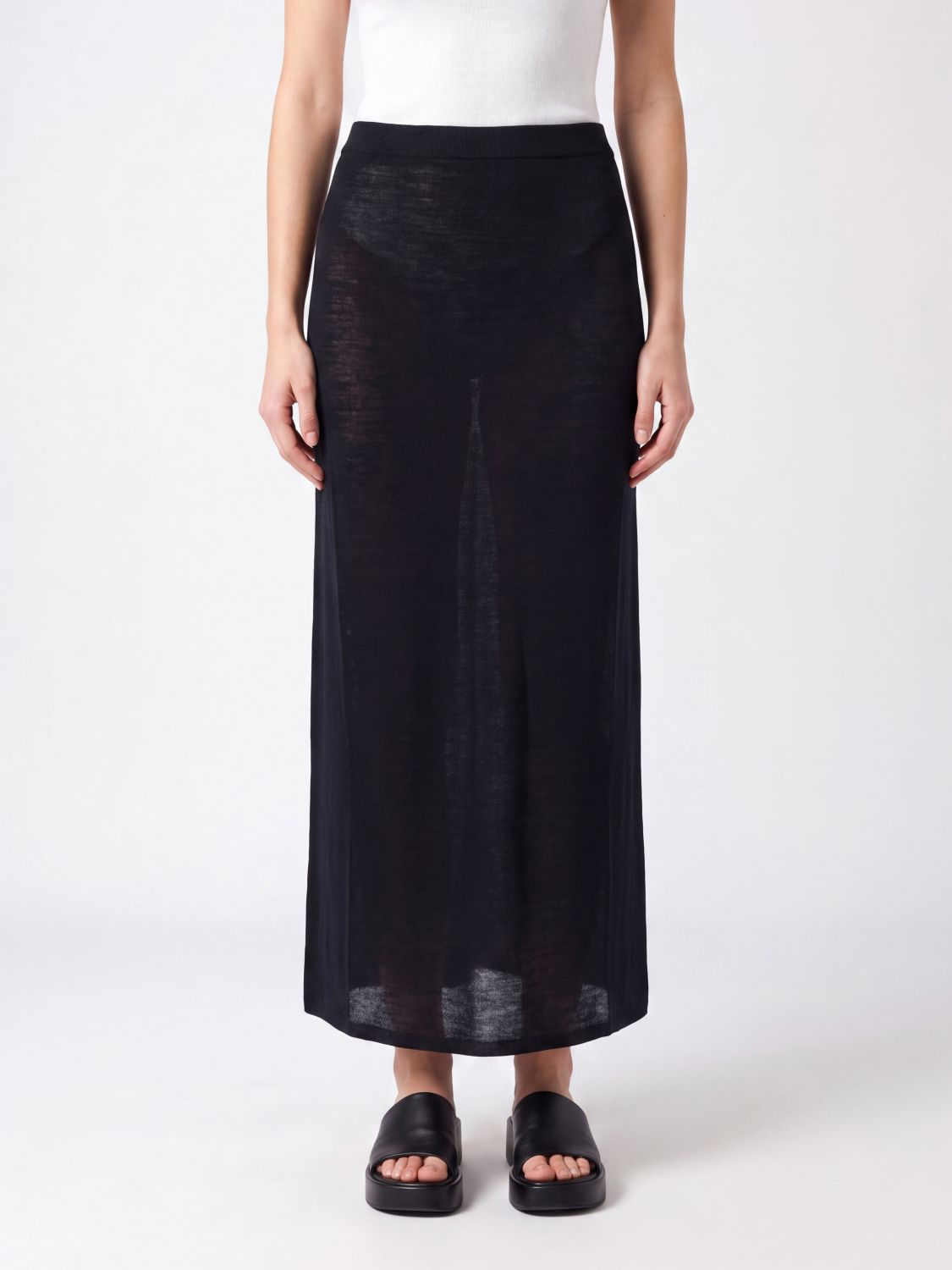 Semicouture High-Waisted Long Knit Pencil Skirt in Pure Virgin Wool