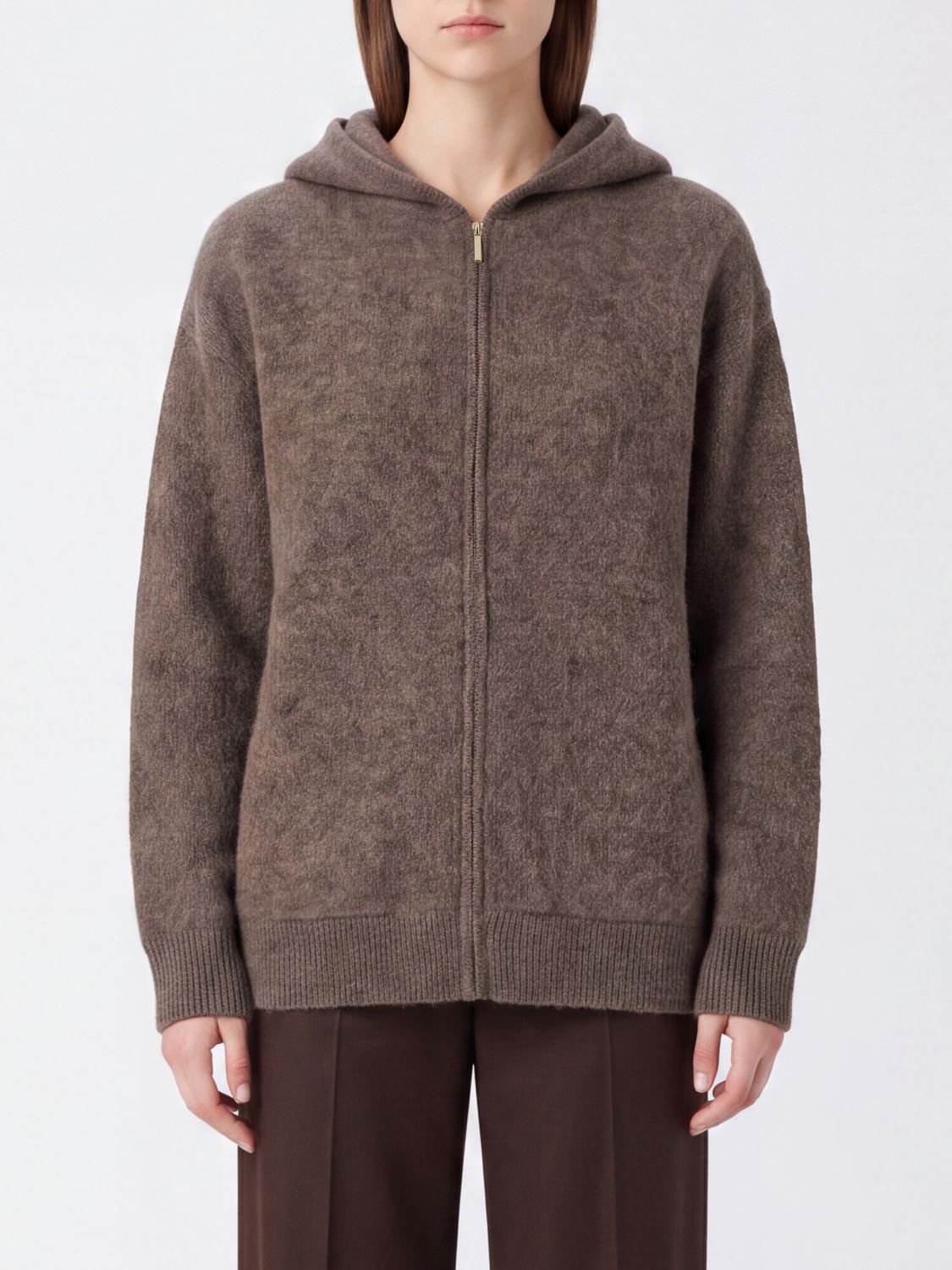 'S Max Mara Strick-Kapuzenjacke aus Yak mit überschnittenen Schultern