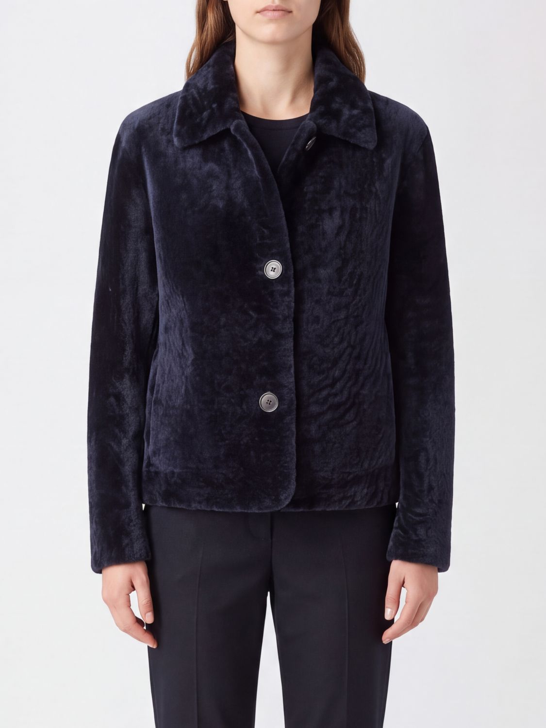 ARMA Kurze Shearling-Hemdjacke mit klassischem Kragen und Knopfleiste
