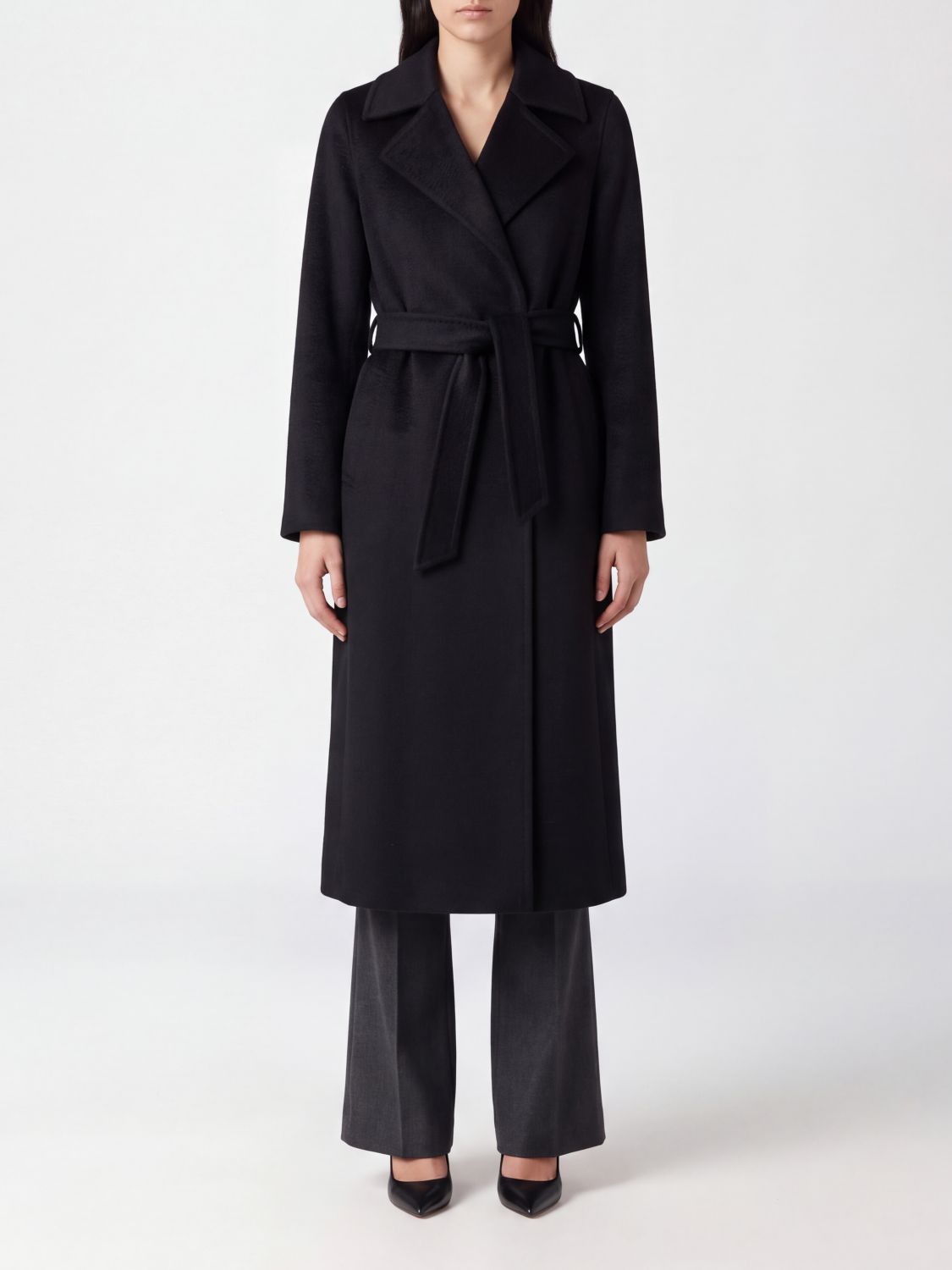 MAX MARA Cappotto a vestaglia in lana con cintura al ginocchio