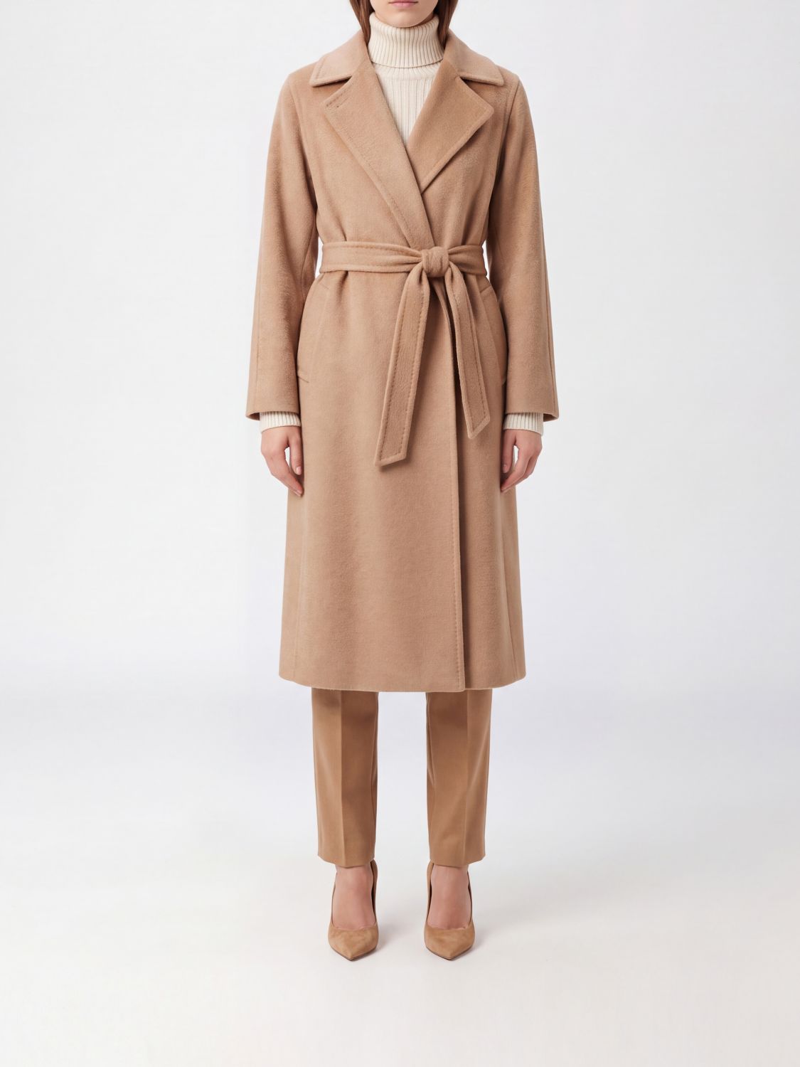 MAX MARA Cappotto a vestaglia in lana con cintura al ginocchio