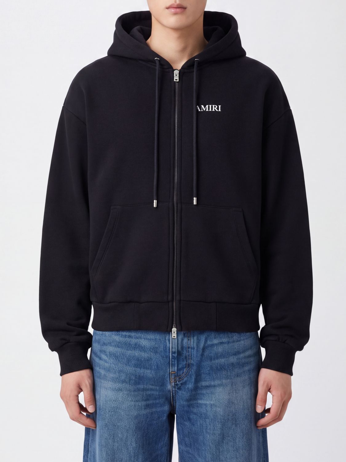 Amiri Jersey Zip-Up Hoodie with Concealed Zipper and Contrast Logo