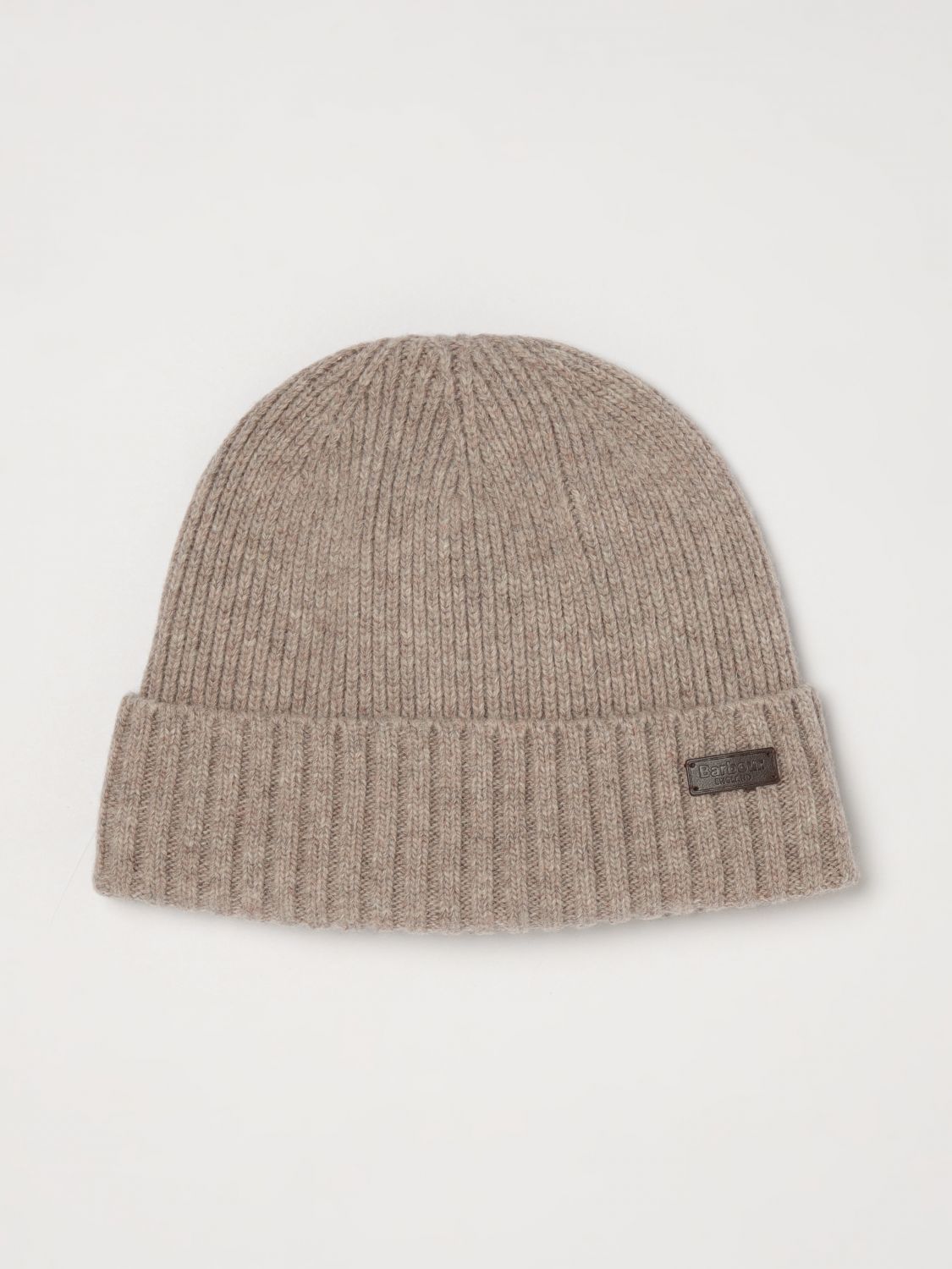 BARBOUR Beanie Carlton in misto lana a coste con risvolto e patch logo
