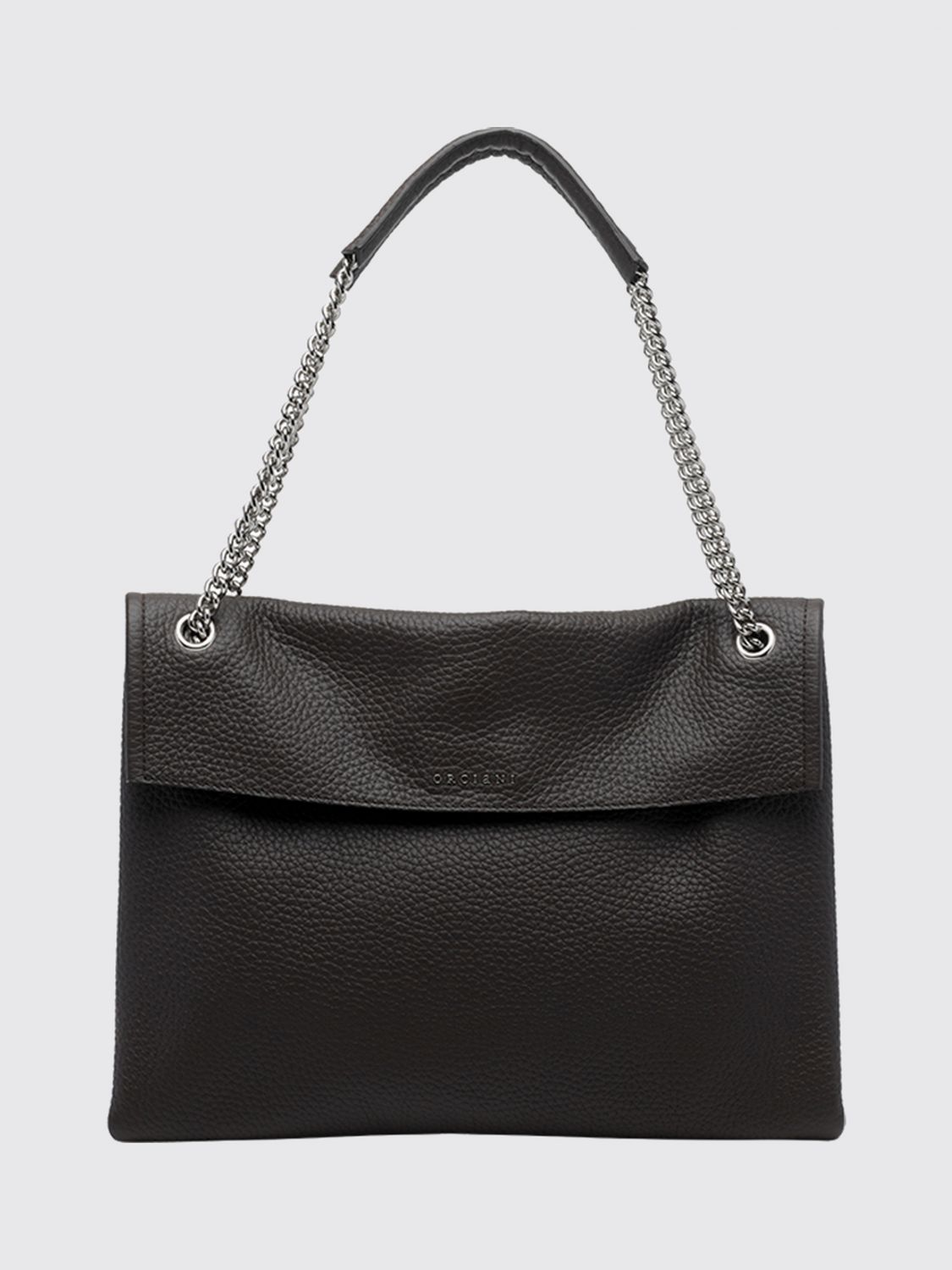ORCIANI Venus Medium Shoulder Bag in Hammered Leather with Chain-Mail Handle