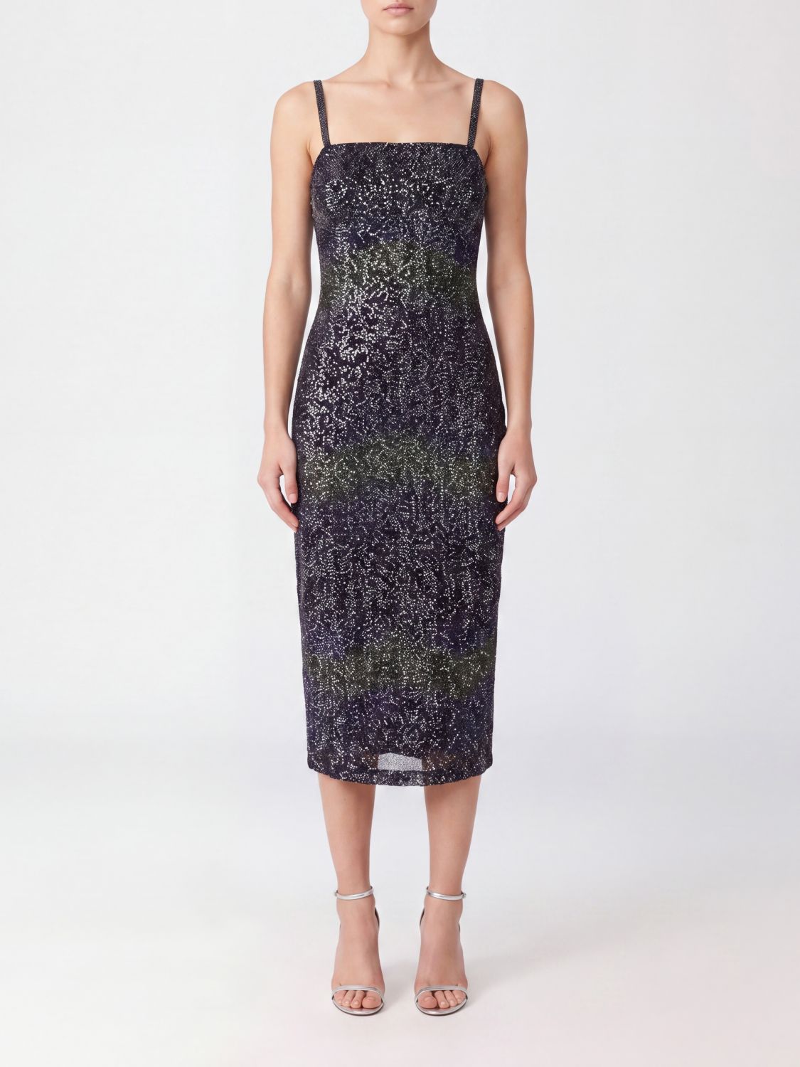 MISSONI Lurex-Midi-Etuikleid mit Pailletten und quadratischem Ausschnitt