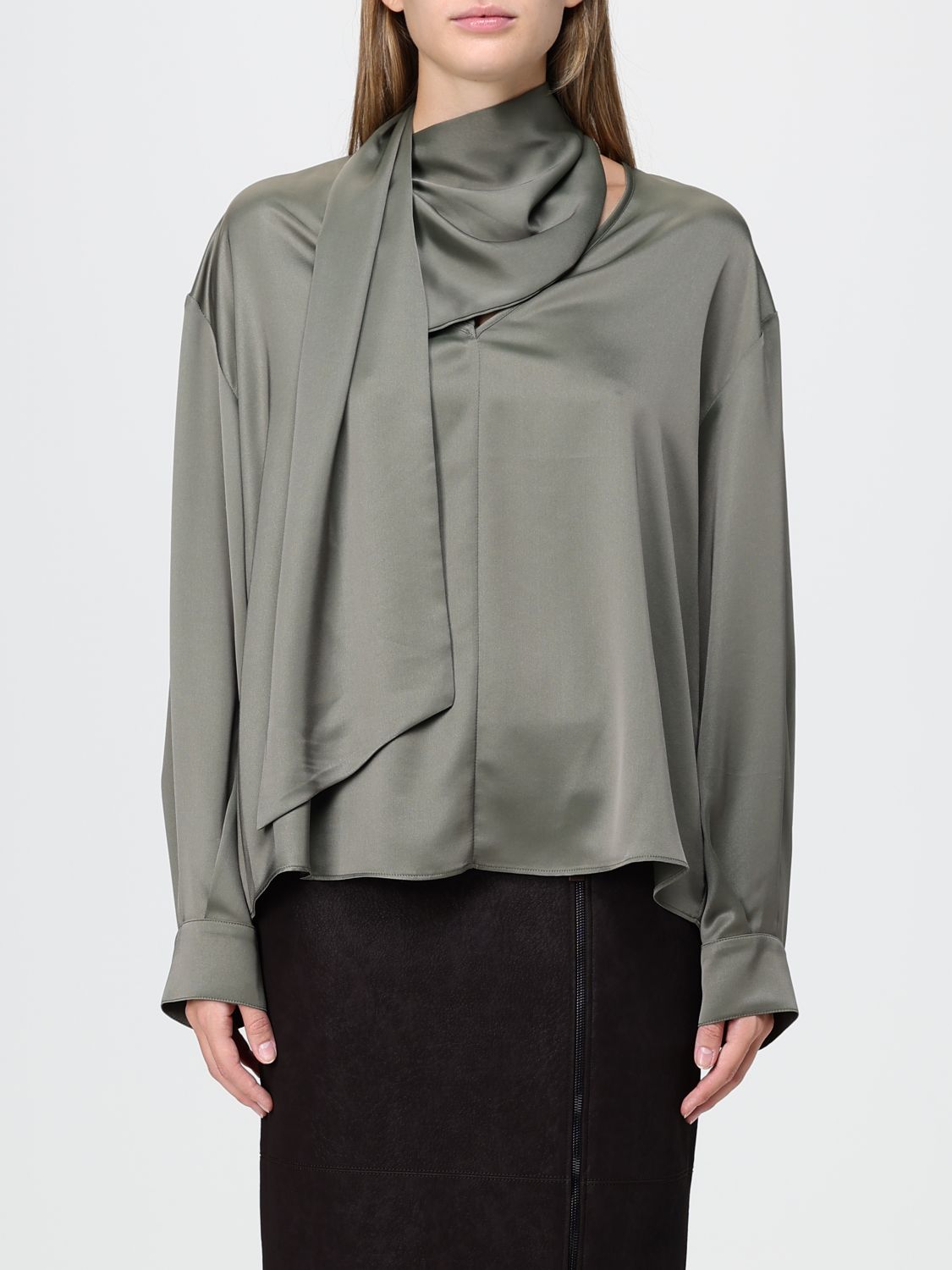 PINKO Satinbluse mit Schluppenkragen, langen Ärmeln und überschnittenen Schultern