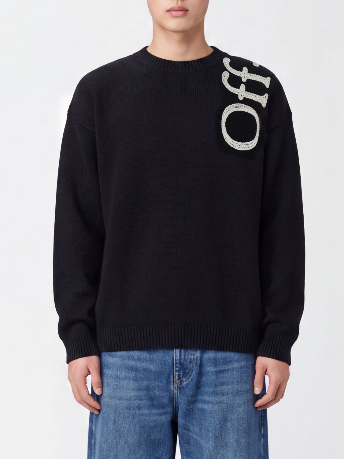 Off-White Rundhalspullover aus Modal-Seiden-Mix mit gesticktem Logo