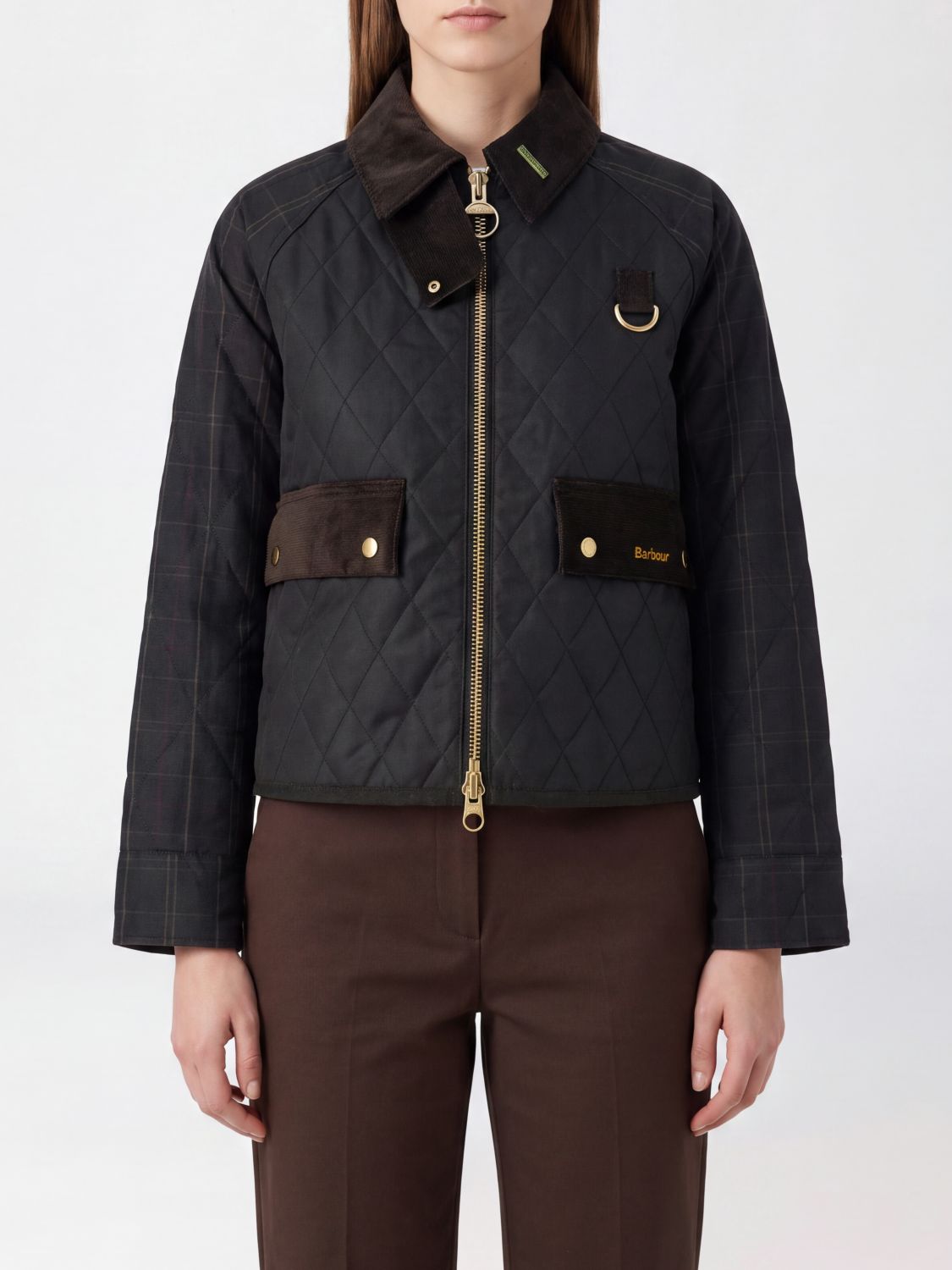 BARBOUR Kurze Steppjacke Spey aus Polyamid mit Samtkragen und Reißverschluss
