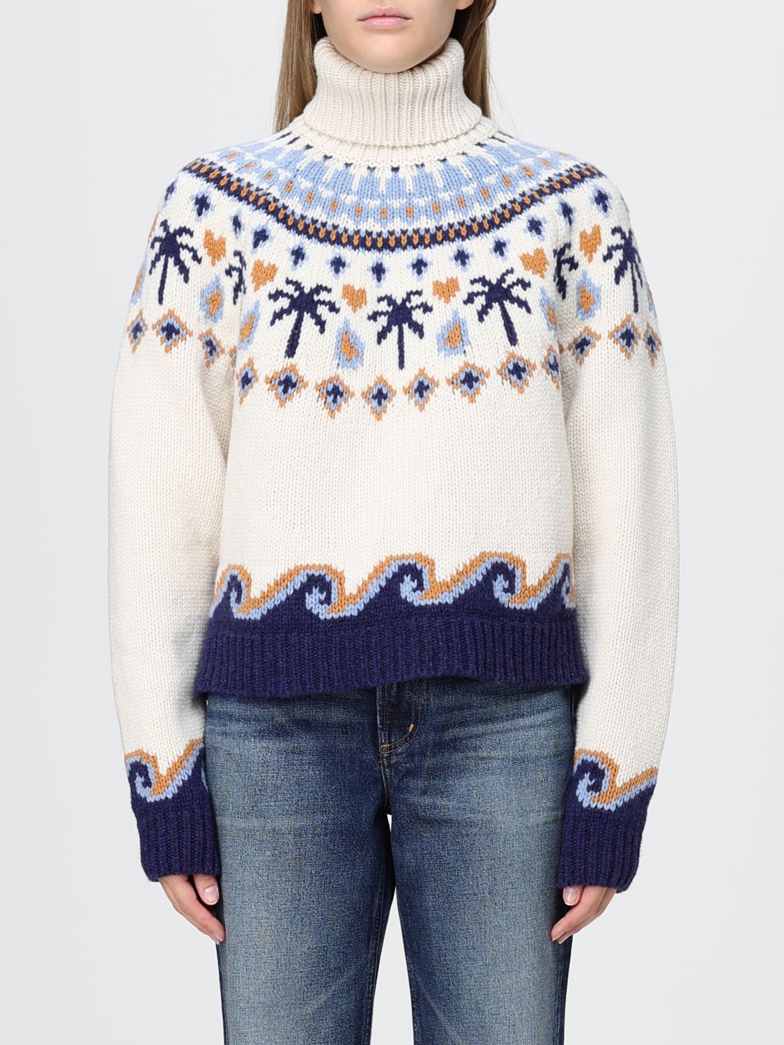 Alanui Turtleneck Jumper in Pure Virgin Wool with Abstract Jacquard Pattern