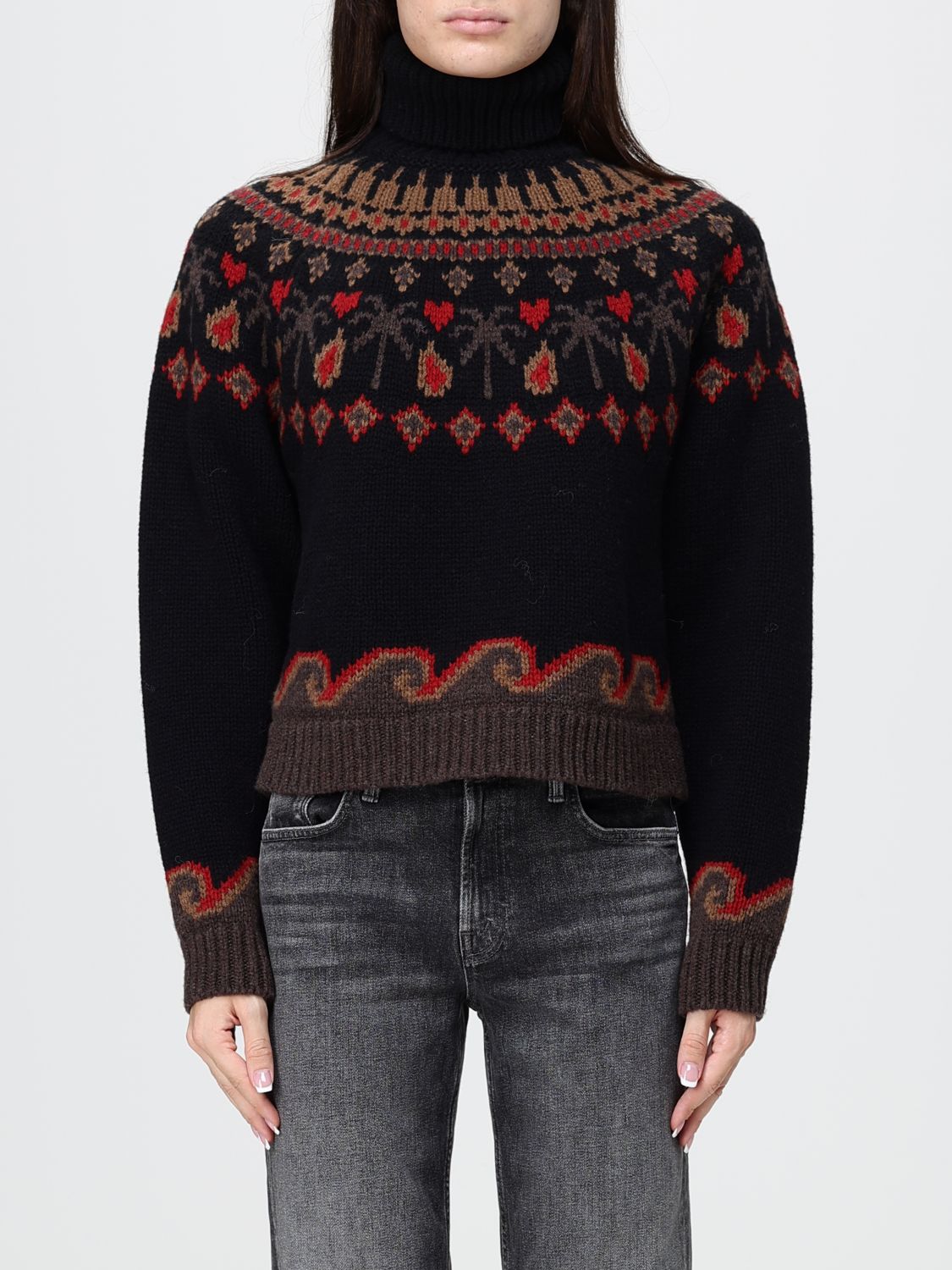 Alanui Turtleneck Jumper in Pure Virgin Wool with Abstract Jacquard Pattern · XS