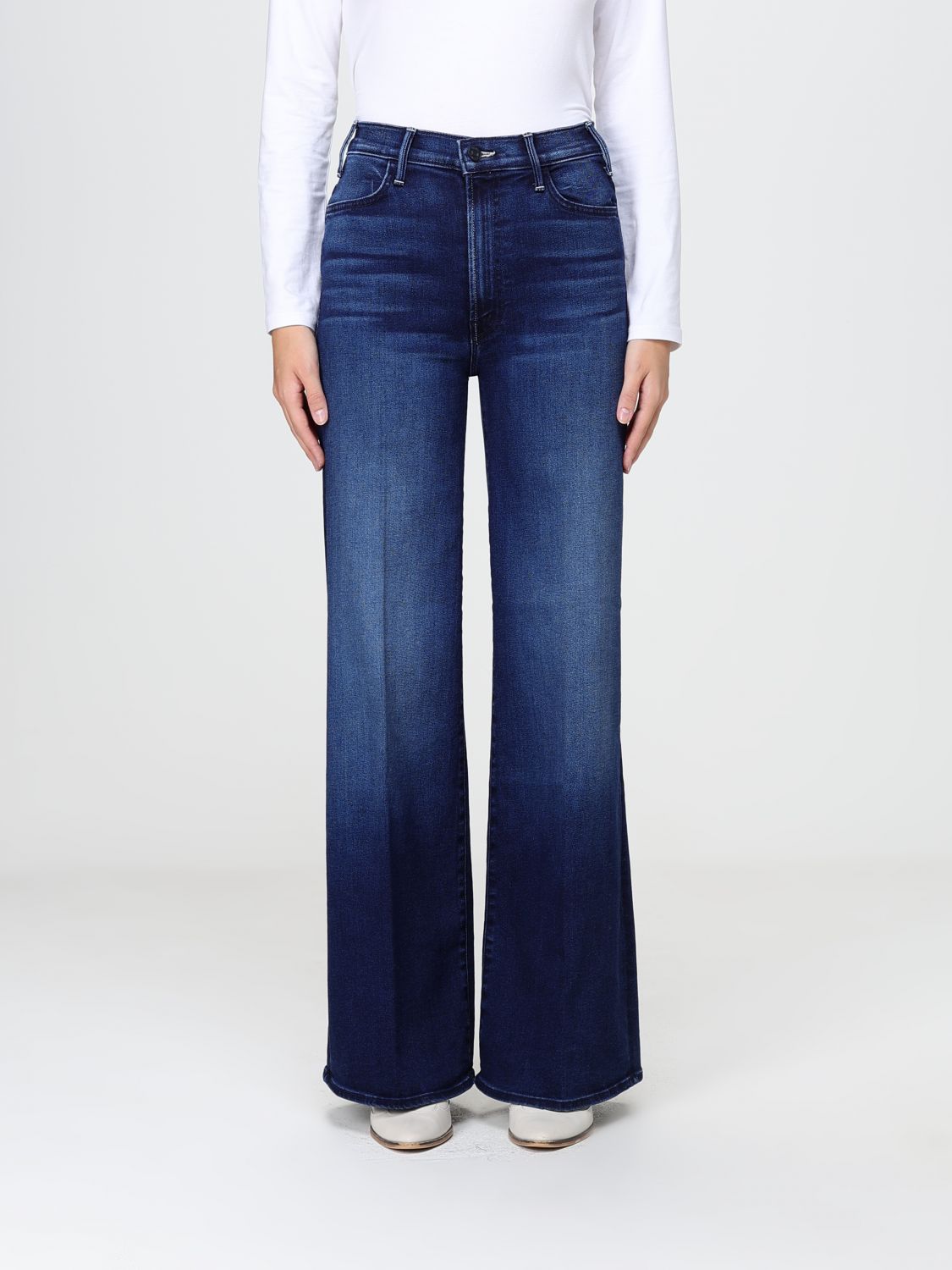 Mother The Hustler Roller High-Waisted Wide Leg Jeans in Denim