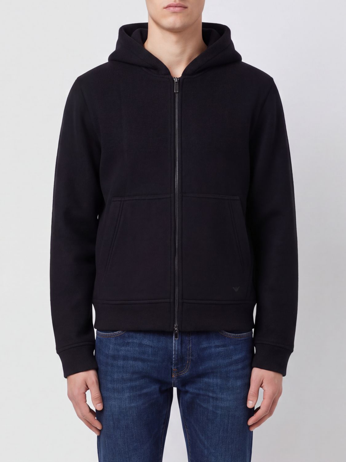 Emporio Armani Hooded Wool and Cotton Blend Zip-Up Sweatshirt