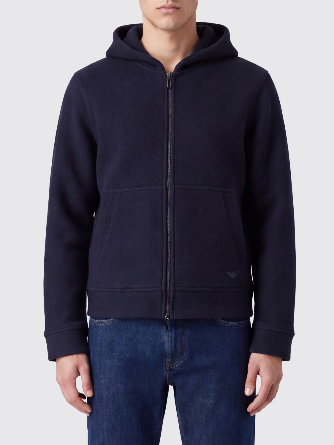EMPORIO ARMANI Kapuzen-Sweatshirt aus Woll-Baumwoll-Mischung mit Reißverschluss