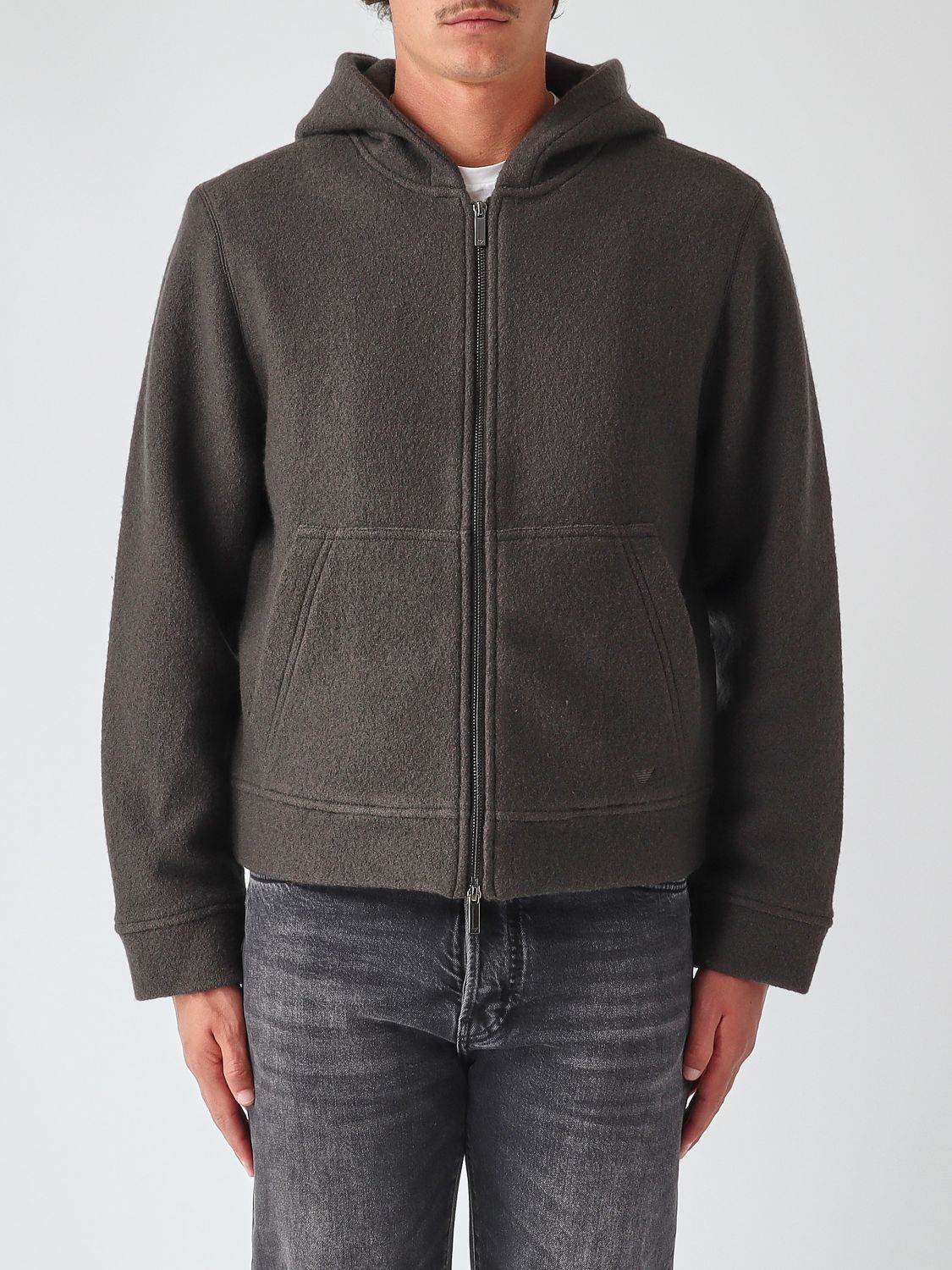 EMPORIO ARMANI Felpa con cappuccio in misto lana e cotone con zip