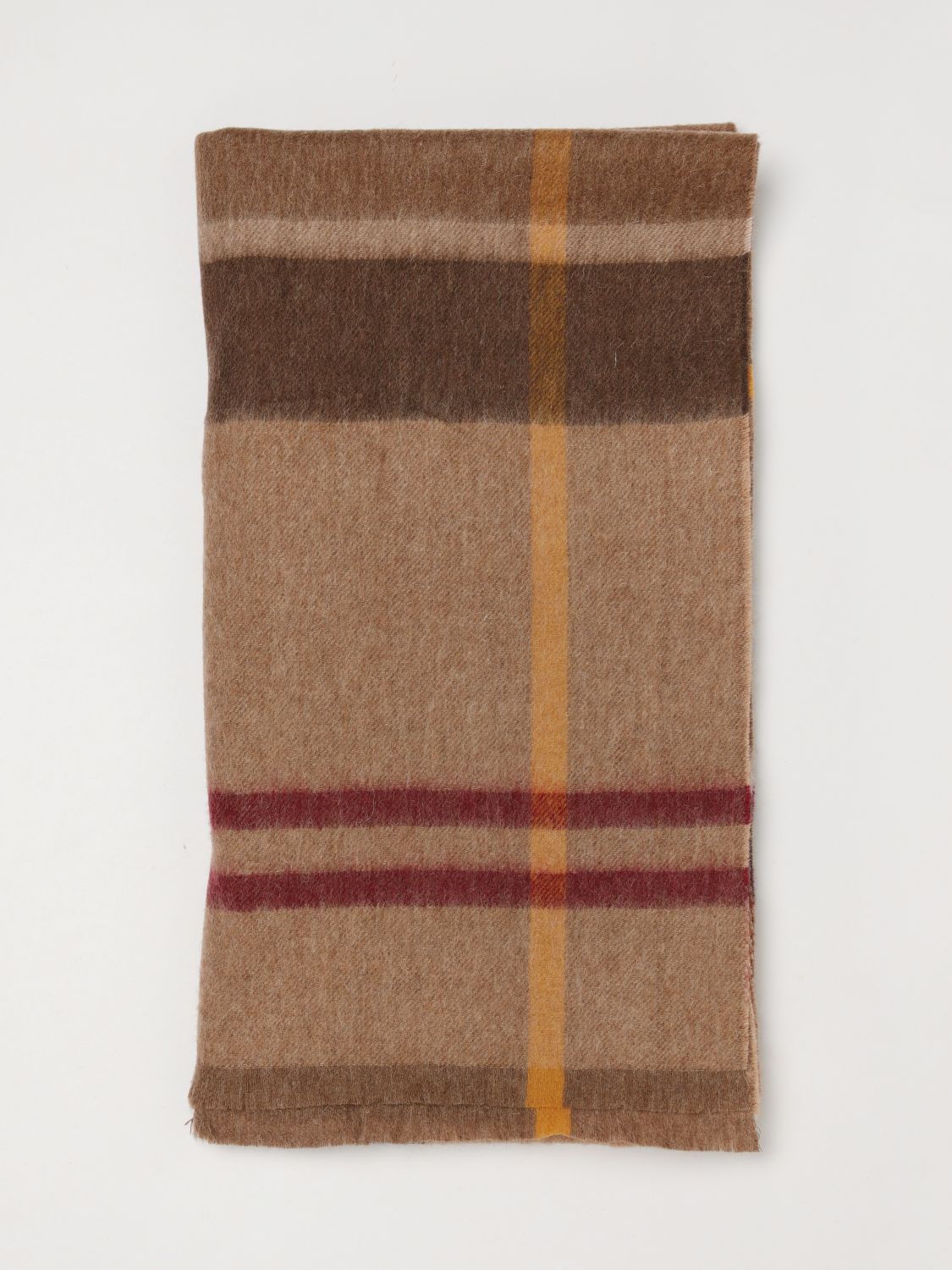 Barbour Tartan Wool Scarf With Fringed Edges In Brown