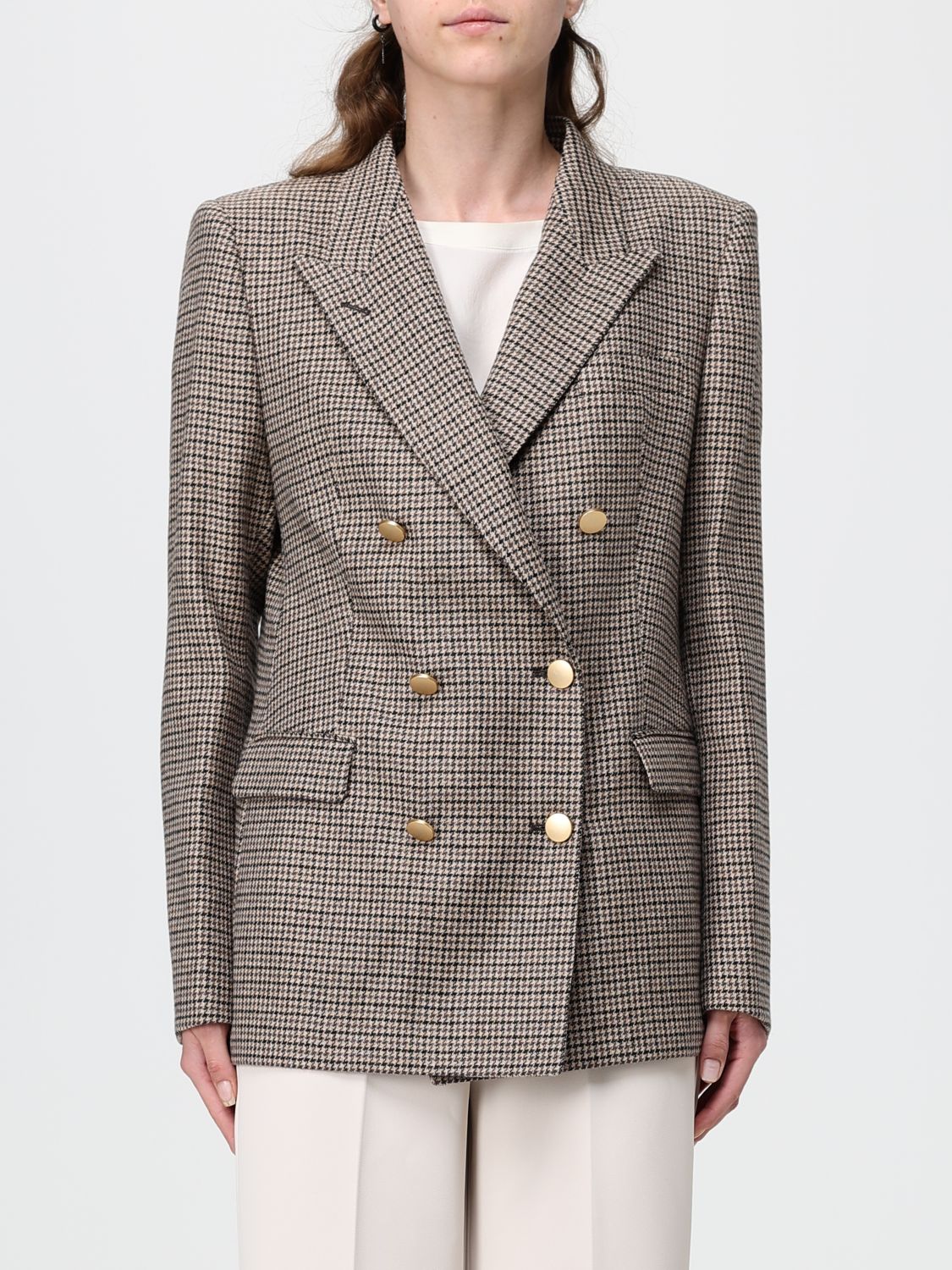 TAGLIATORE Zweireihiger Hahnentritt-Blazer aus Seide und Baumwolle