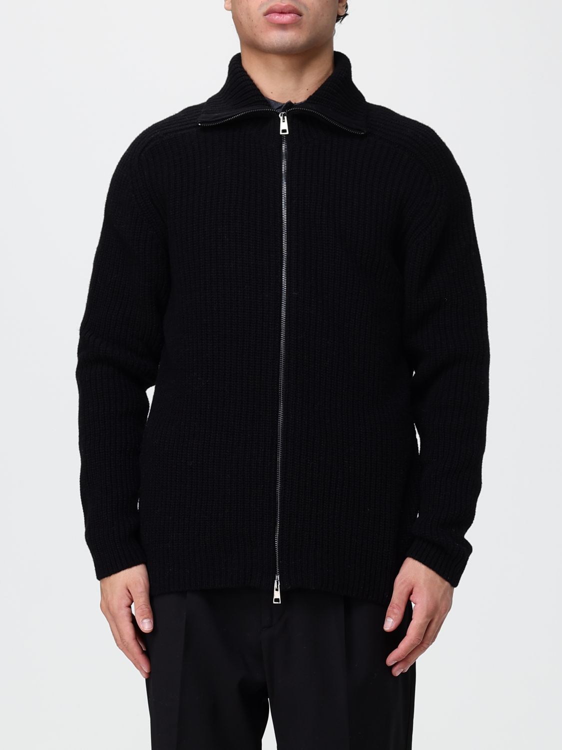 Tagliatore Ribbed-Collar Zip-Up Wool Blend Cardigan