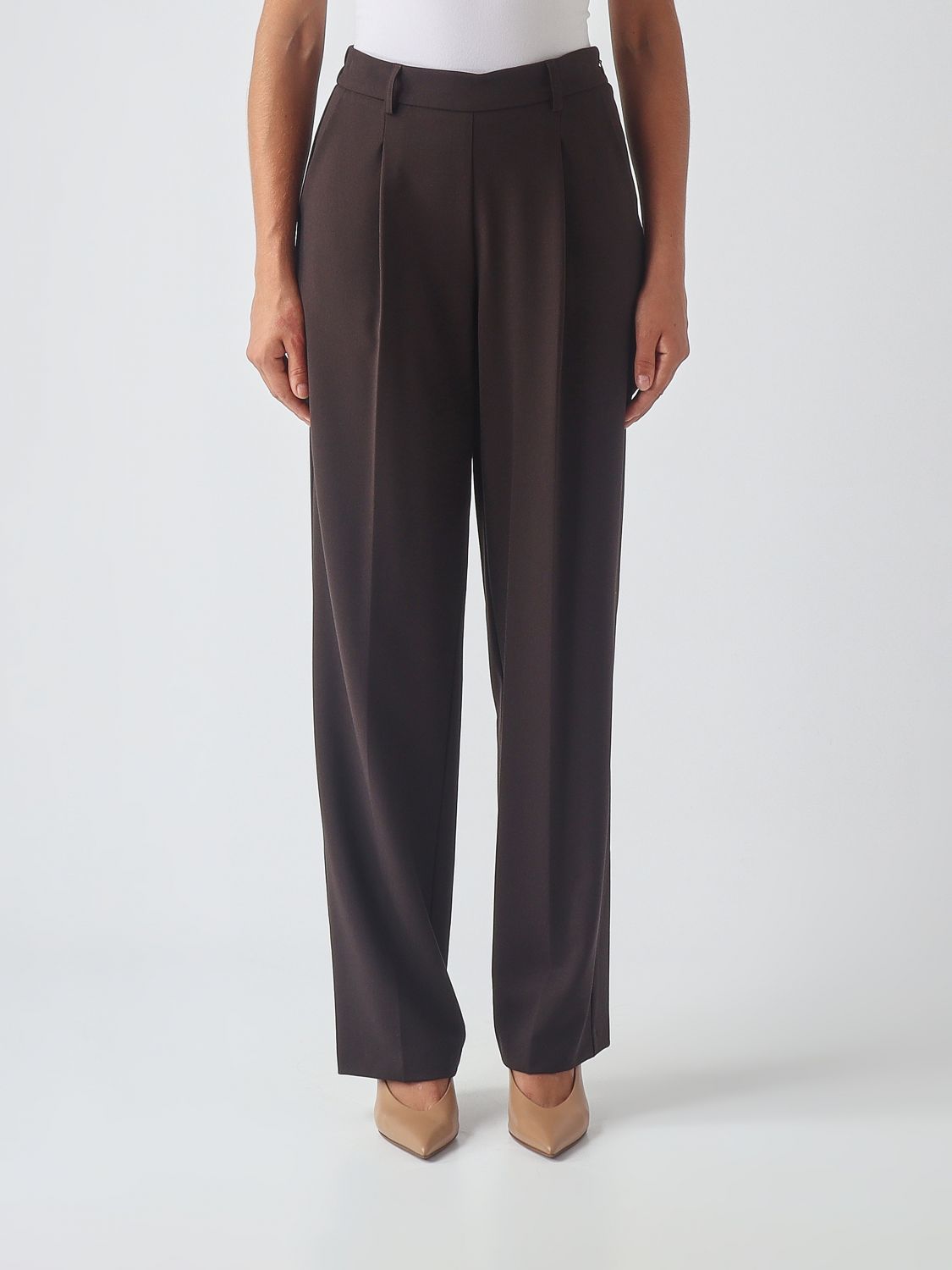 Twinset Pantaloni a gamba larga in crêpe a vita alta con pince