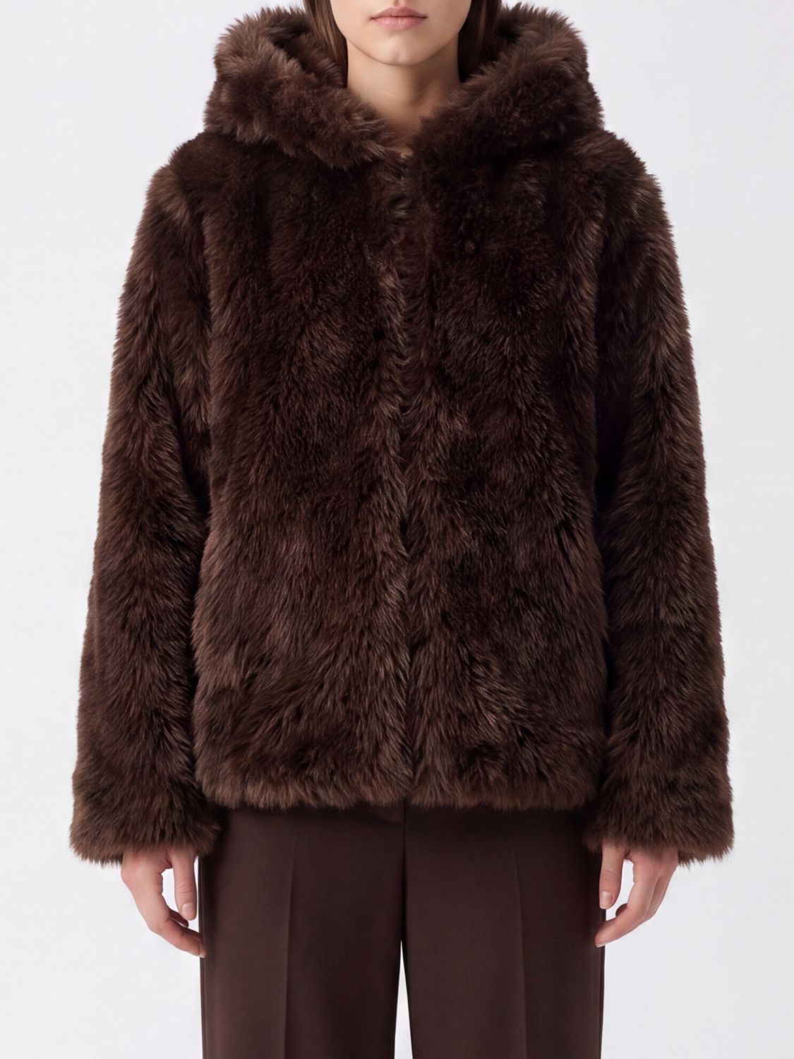 Parosh Hooded Short Faux Fur Jacket P. A.R. O.S. H. with Concealed Closure