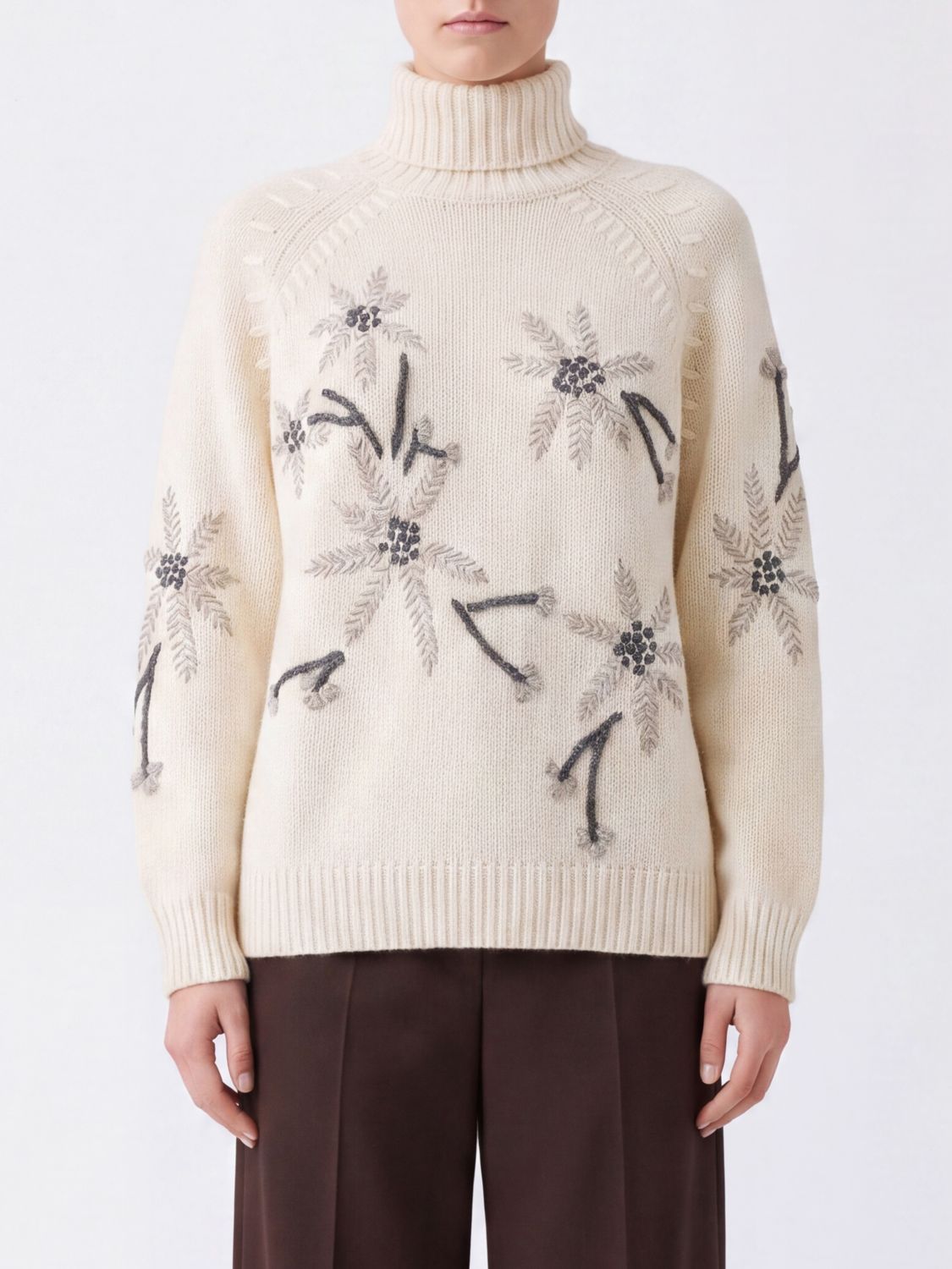 Parosh P. A.R. O.S. H. Floral Jacquard Cashmere Turtleneck Sweater