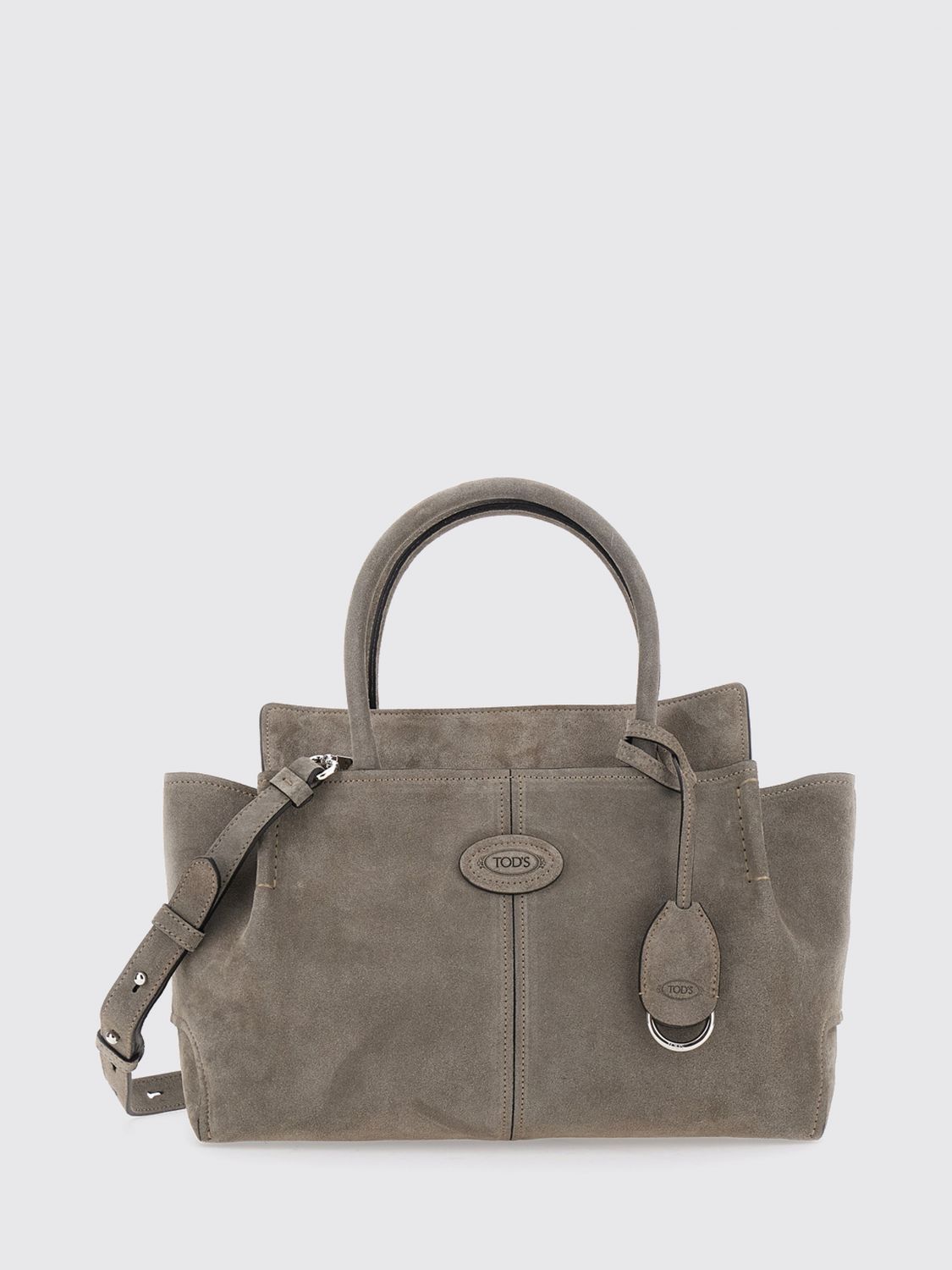 TOD'S Leather and Suede Handbag with Double Handle and Logo Charm