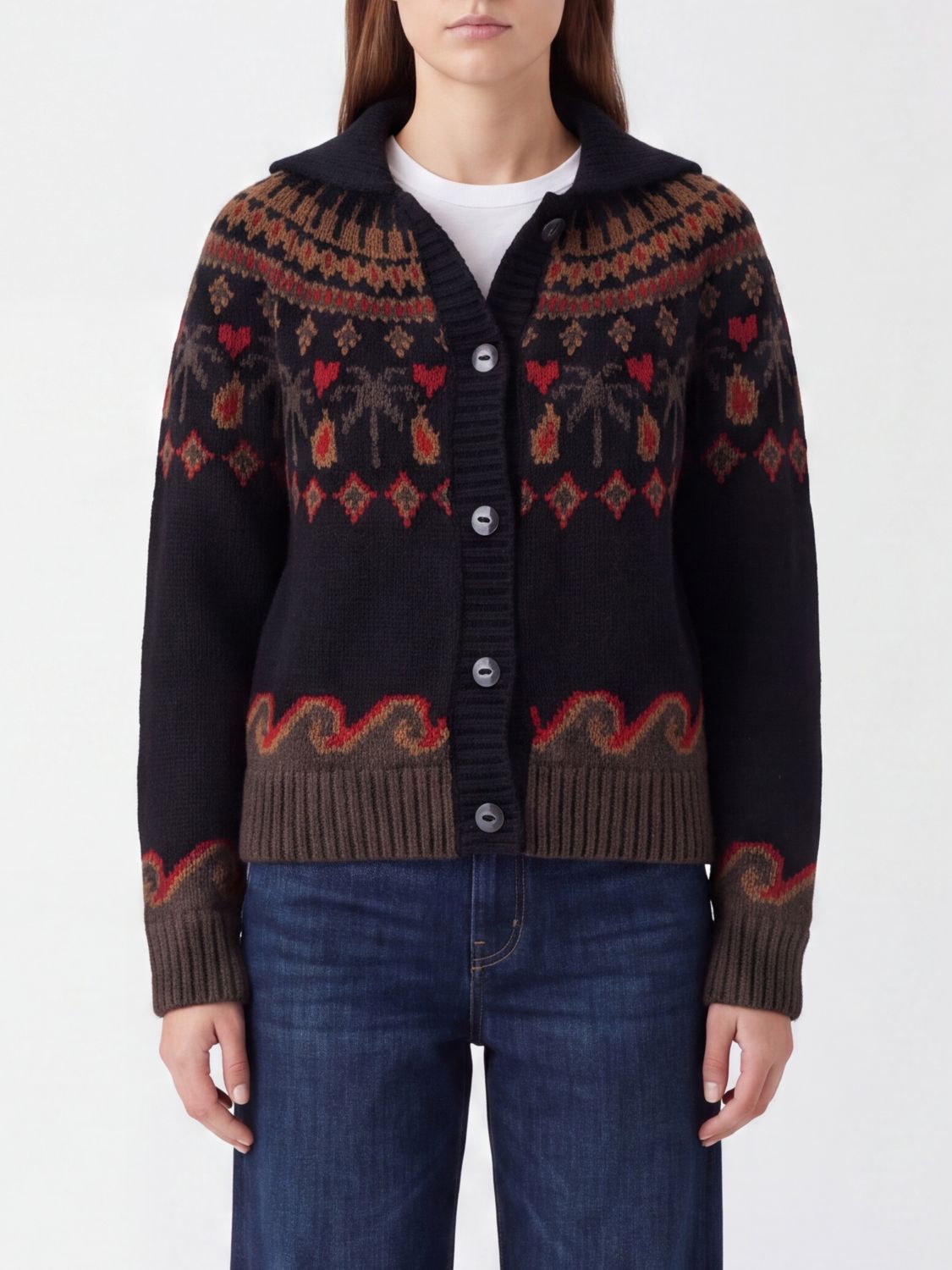 Alanui Jacquard Virgin Wool V-Neck Cardigan with Buttons