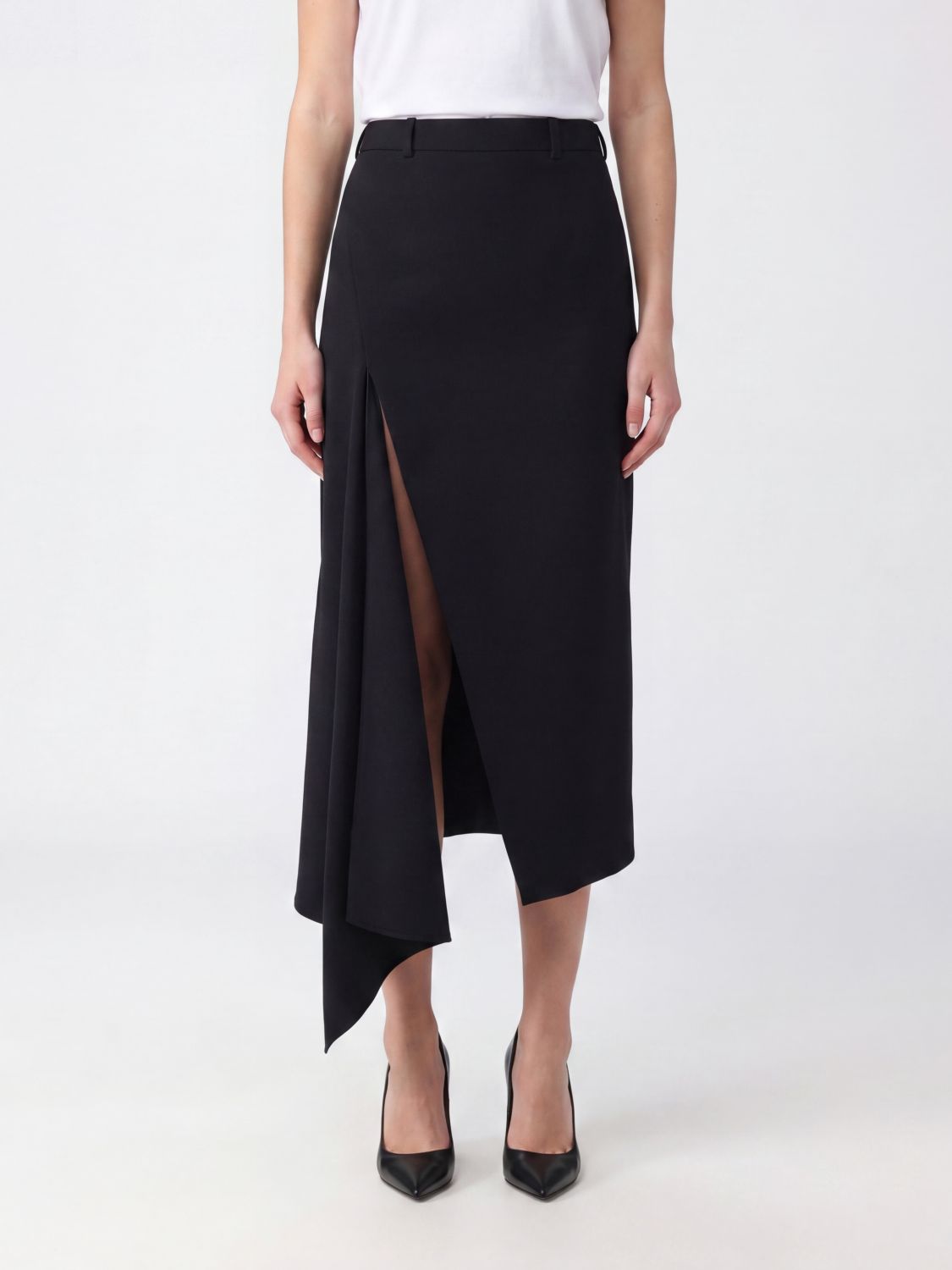 GIVENCHY Hoch taillierter asymmetrischer Woll-Midirock mit vorderem Schlitz