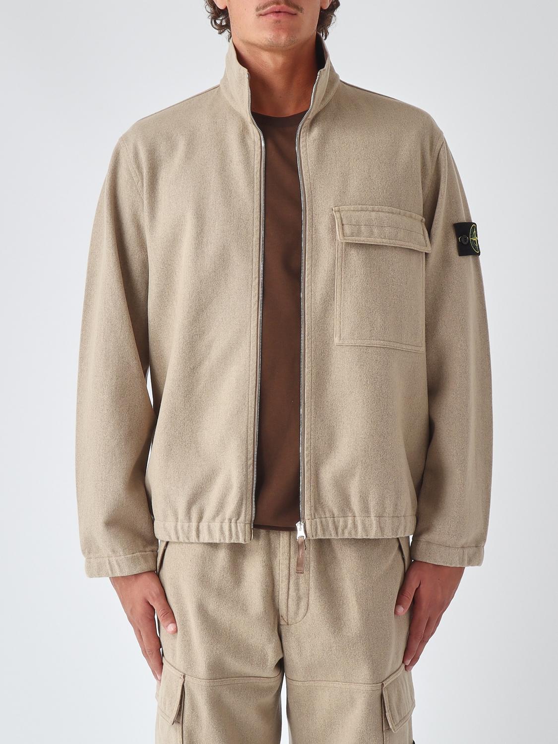STONE ISLAND Wool Blend Bomber Jacket with Compass Logo and Relaxed Fit