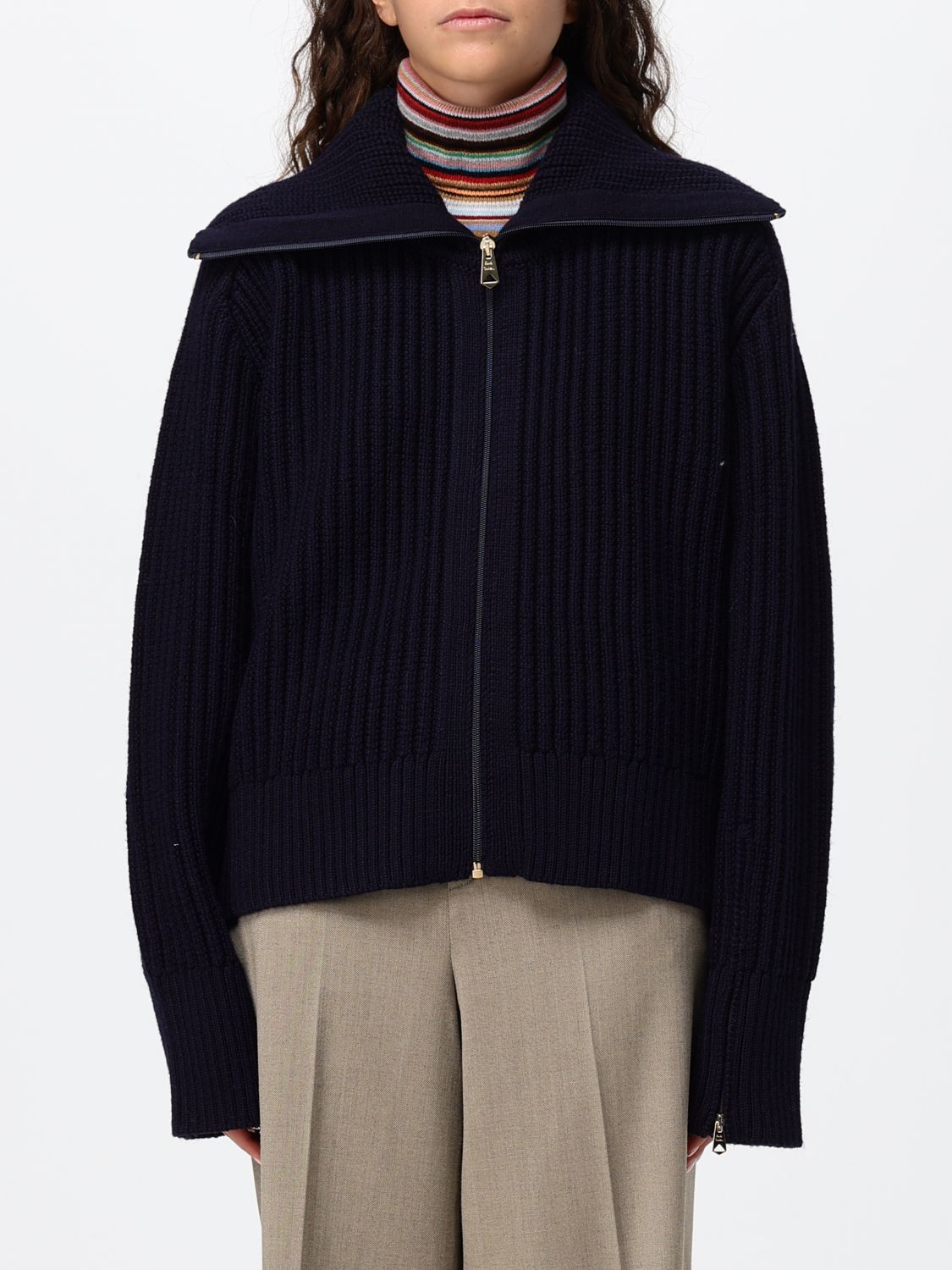 Paul Smith Relaxed Fit Wool Zip-Up Cardigan with Classic Collar