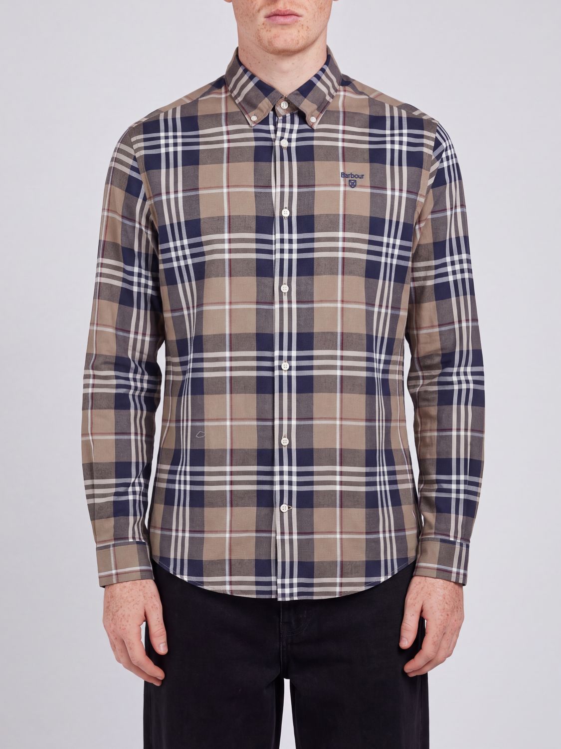 BARBOUR Camicia a maniche lunghe in cotone con motivo tartan e collo button-down