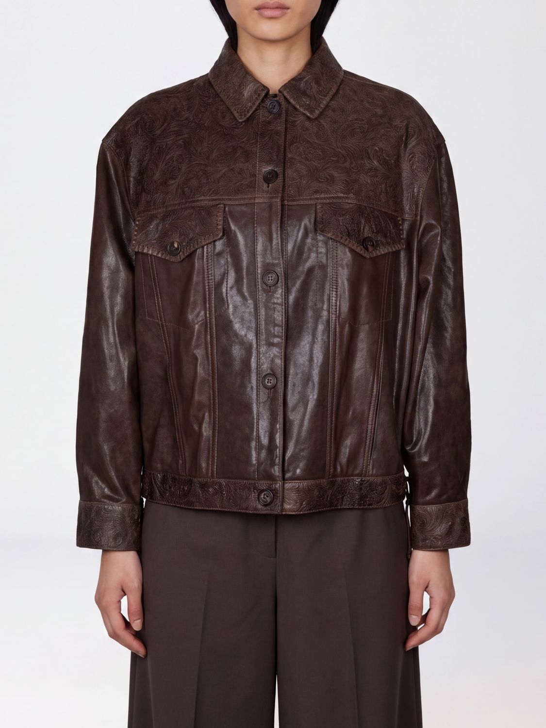 GOLDEN GOOSE Hemdjacke aus Leder mit überschnittenen Schultern