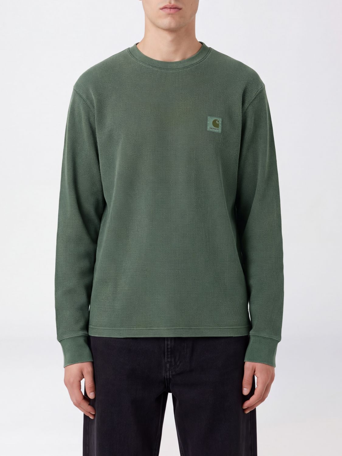 CARHARTT WIP T-shirt a maniche lunghe in cotone con taschino e logo a contrasto