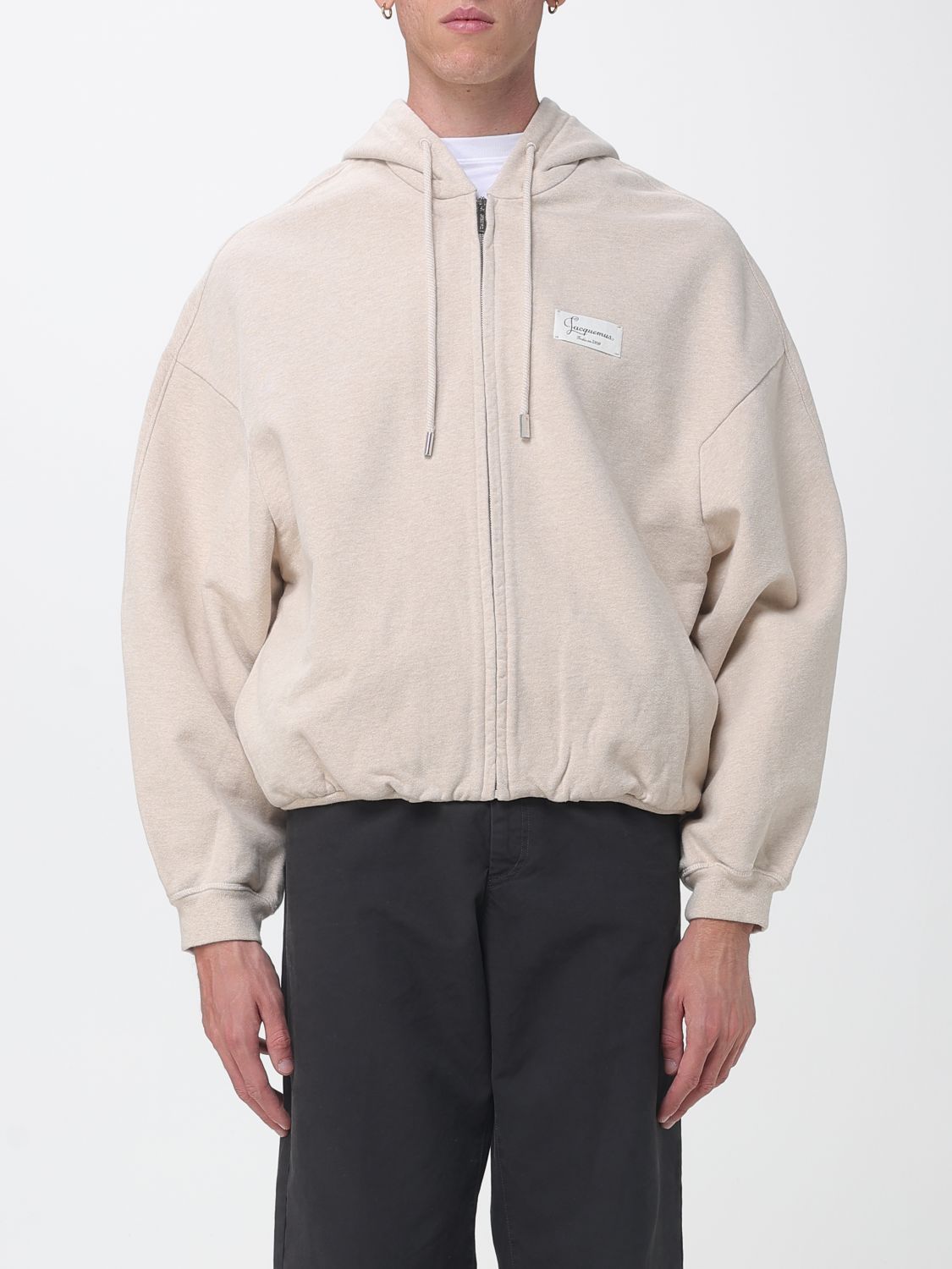 JACQUEMUS Cotton Jersey Zip-Up Hoodie with Logo Patch