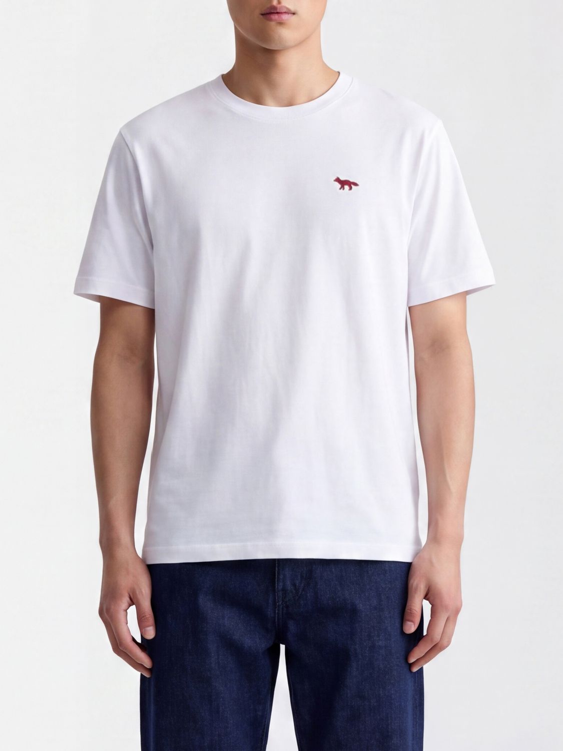 Maison Kitsuné Crewneck Cotton T-shirt with Contrast Logo Patch