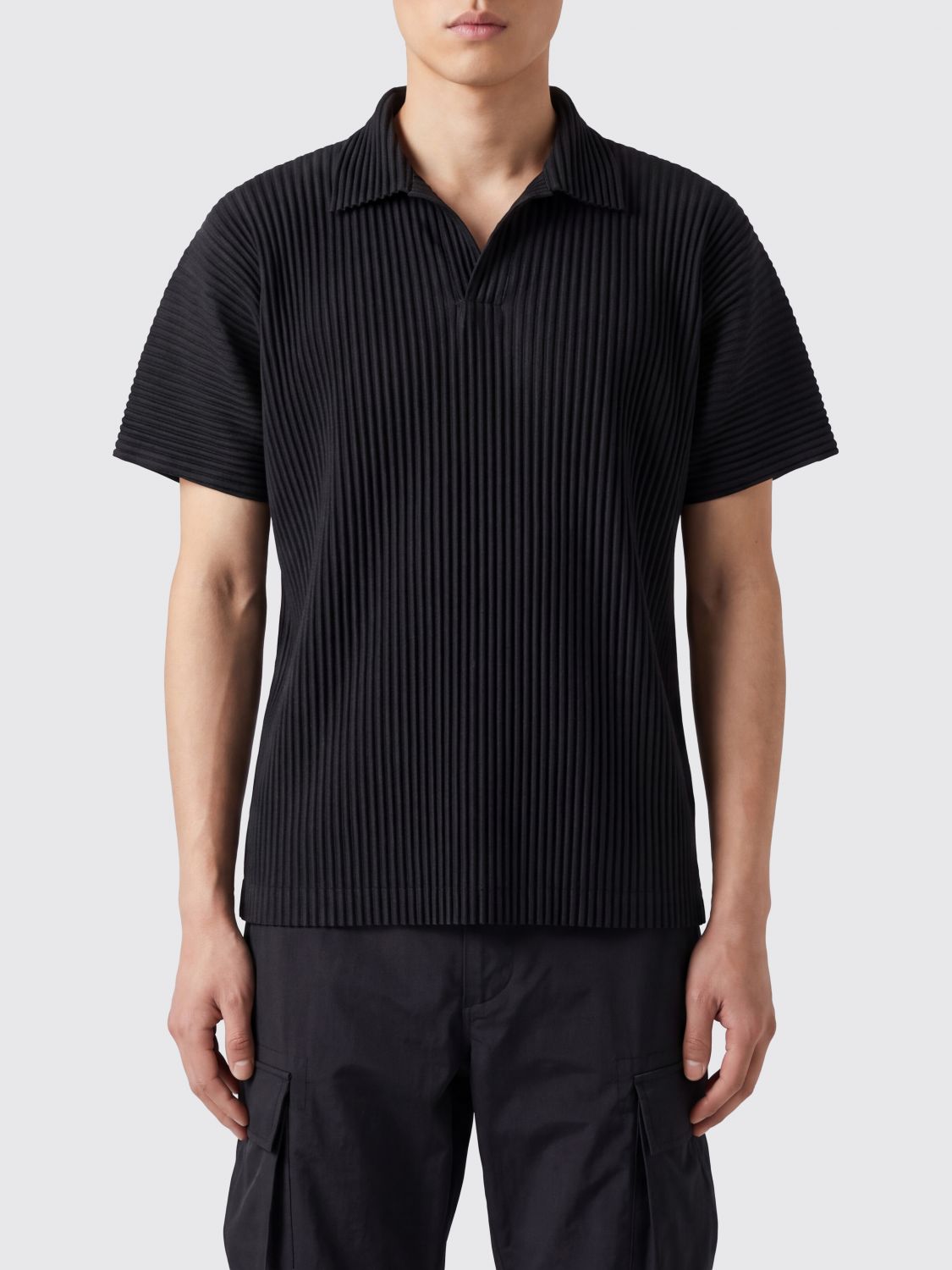 HOMME PLISSE' ISSEY MIYAKE Short-Sleeved Pleated Polo Shirt Homme Plissé Issey Miyake with V-Neck