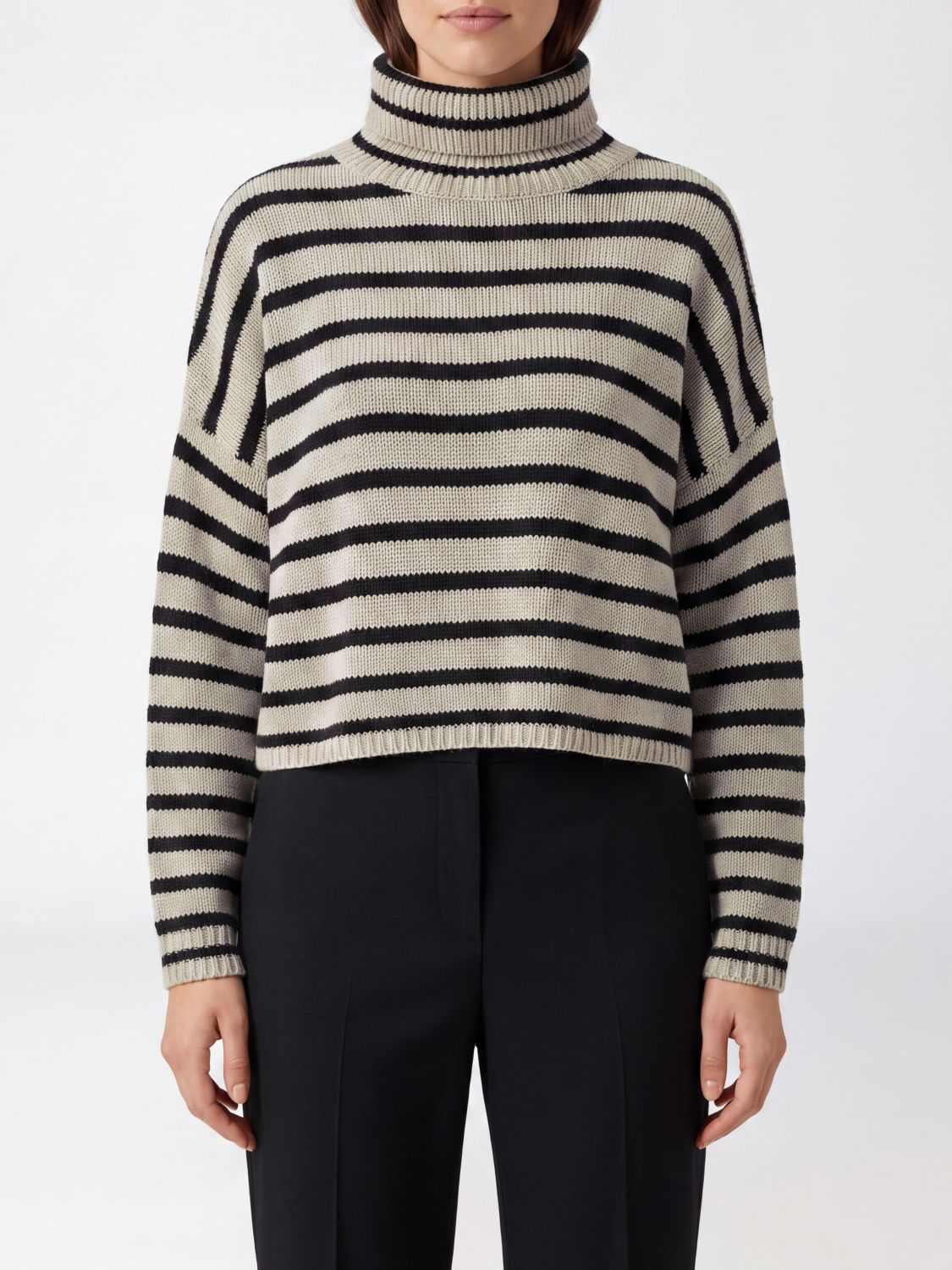 Lisa Yang Bicolour Striped Pure Cashmere Turtleneck Jumper with Dropped Shoulders
