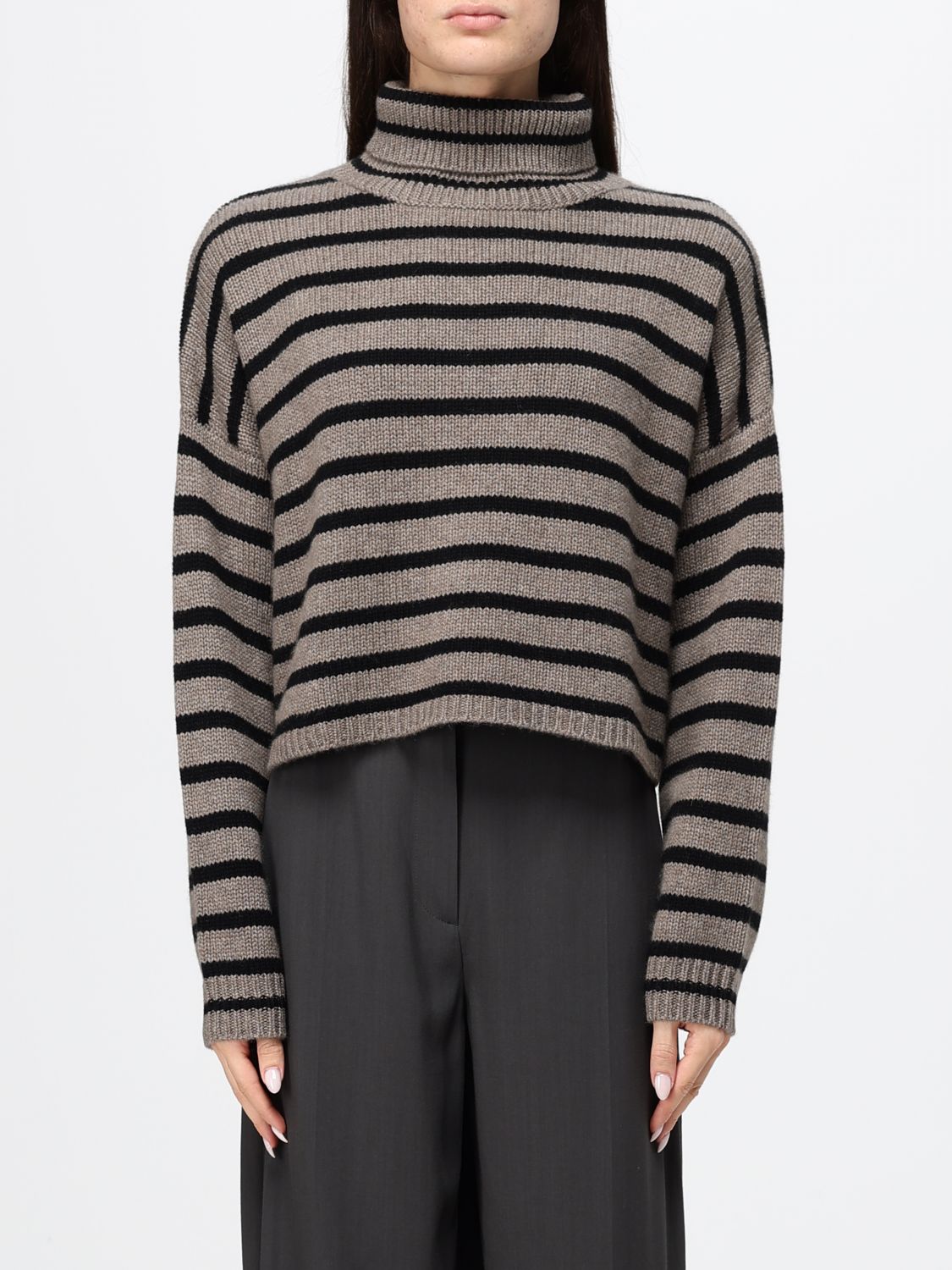 Lisa Yang Bicolour Striped Pure Cashmere Turtleneck Jumper with Dropped Shoulders