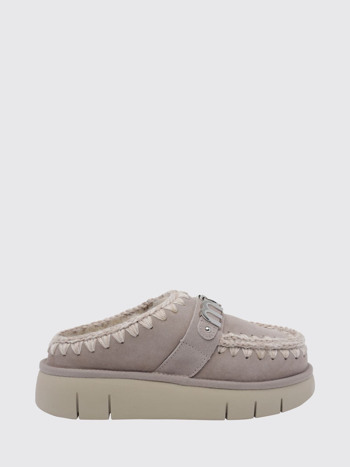 Mou Bounce Sheepskin Mules With Contrast Stitching And Wool Lining In Gray