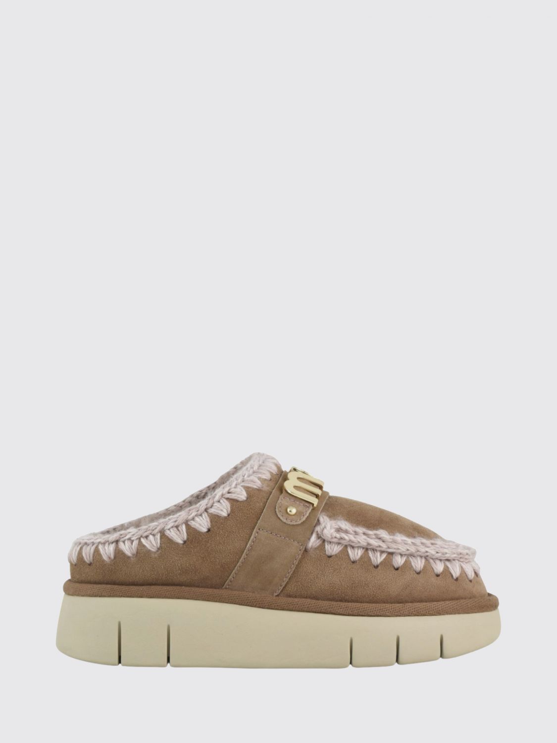 Mou Bounce Sheepskin Mules With Contrast Stitching And Wool Lining In Brown