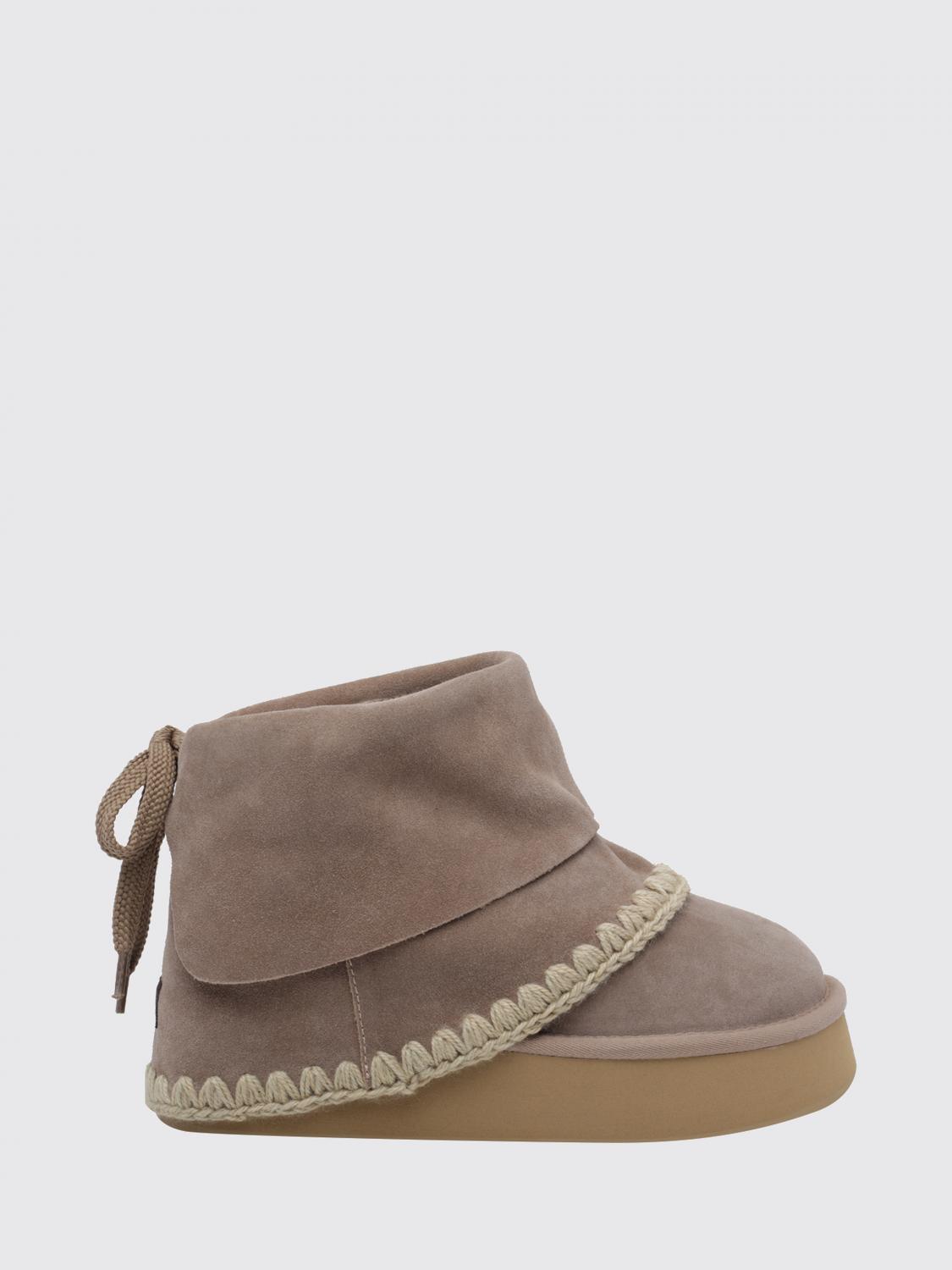 MOU Suede Platform Ankle Boots with Embroidery and Adjustable Straps