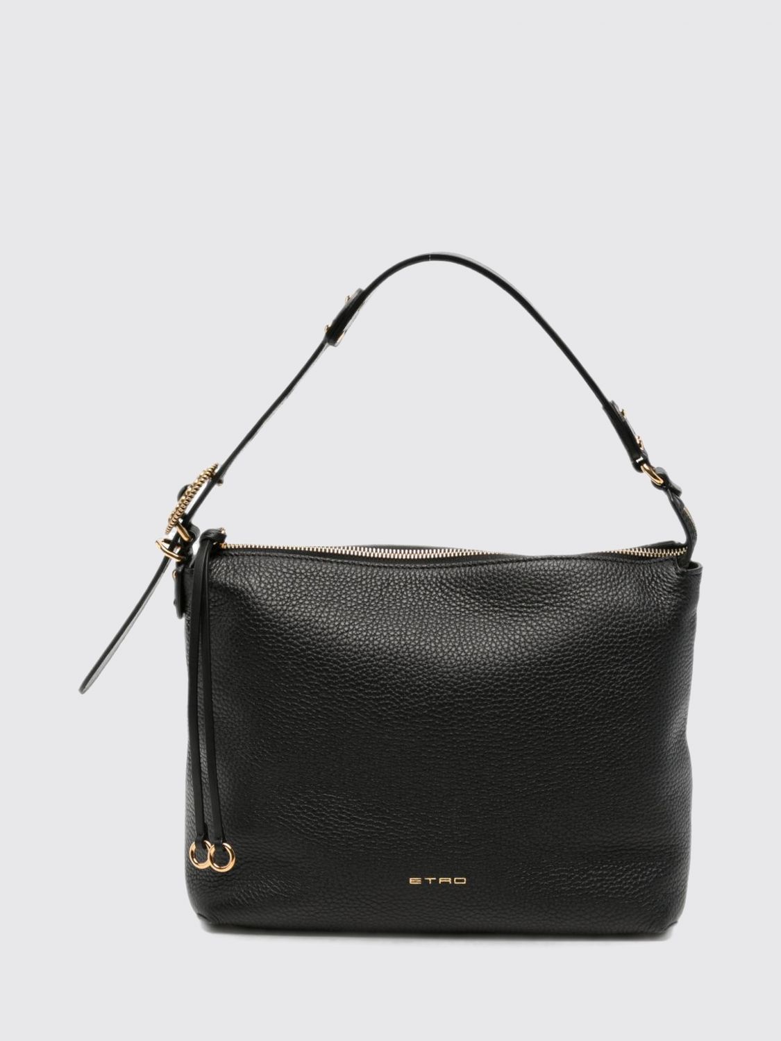 ETRO Pebbled Leather Shoulder Bag with Adjustable Handle and Logo Charm ETRO Pebbled Leather Shoulder Bag with Adjustable Handle and Logo Charm
