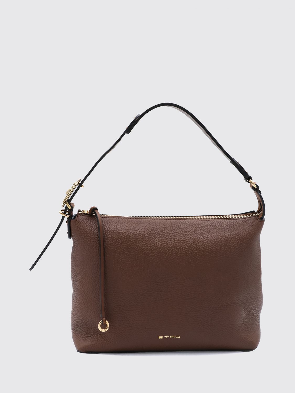 ETRO Pebbled Leather Shoulder Bag with Adjustable Handle and Logo Charm ETRO Pebbled Leather Shoulder Bag with Adjustable Handle and Logo Charm