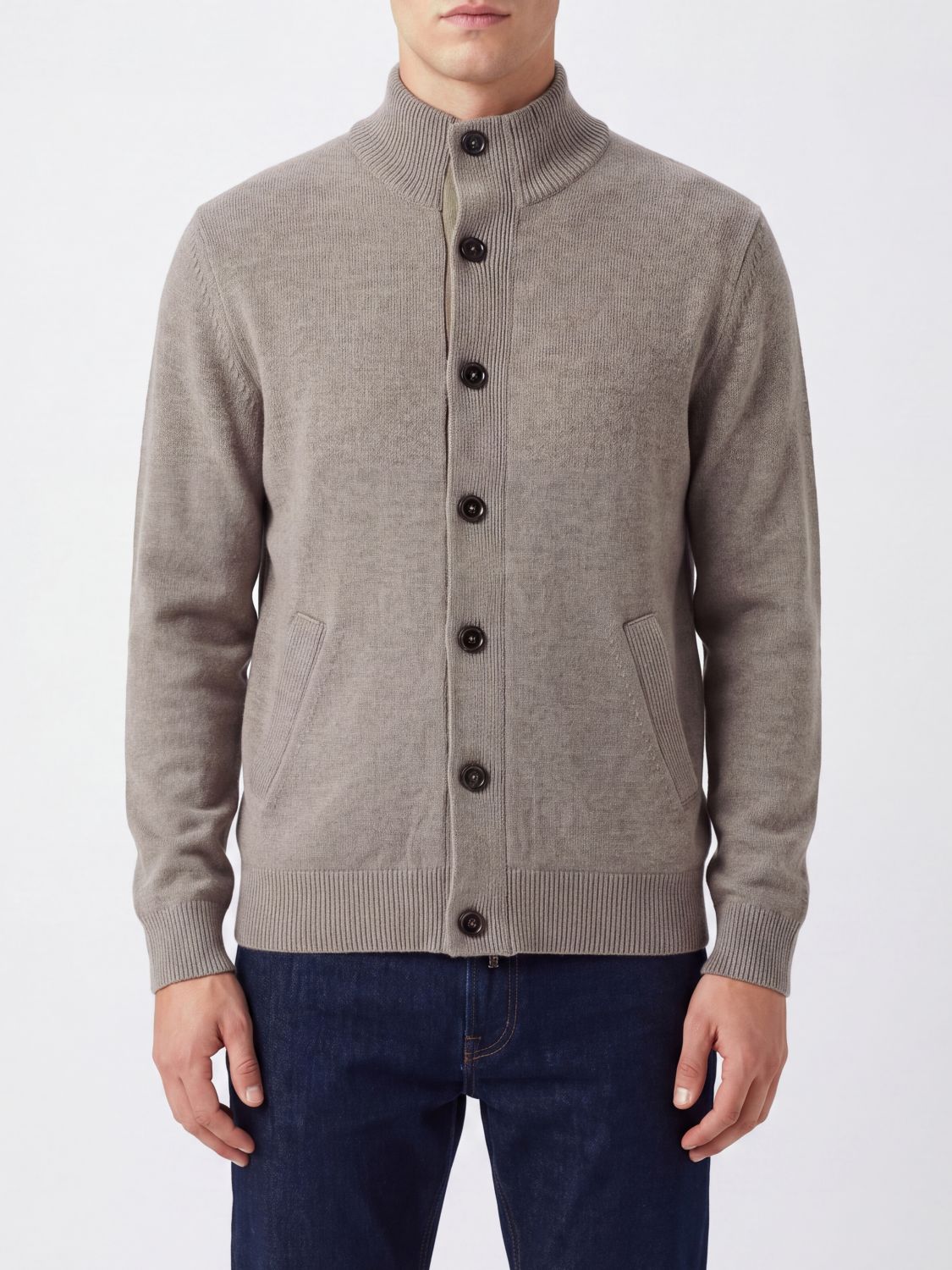 Brioni High-Neck Pure Cashmere Cardigan with Button Closure