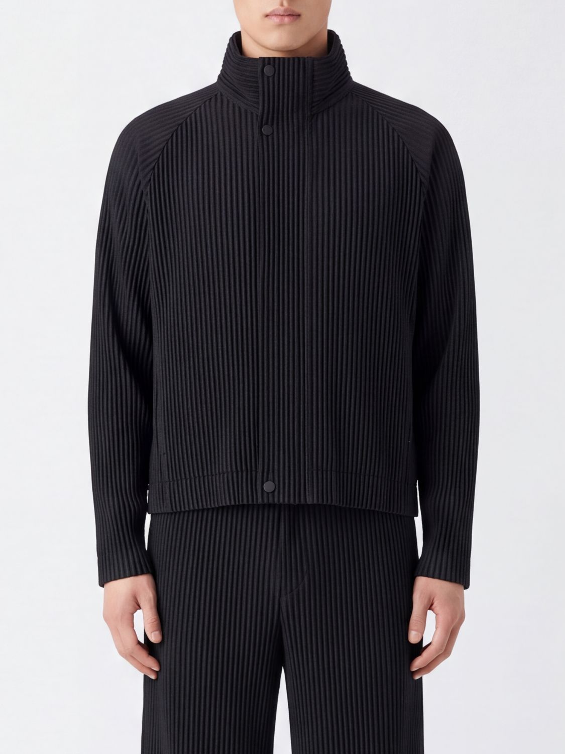HOMME PLISSE' ISSEY MIYAKE High-Neck Pleated Technical Fabric Cardigan Homme Plissé Issey Miyake